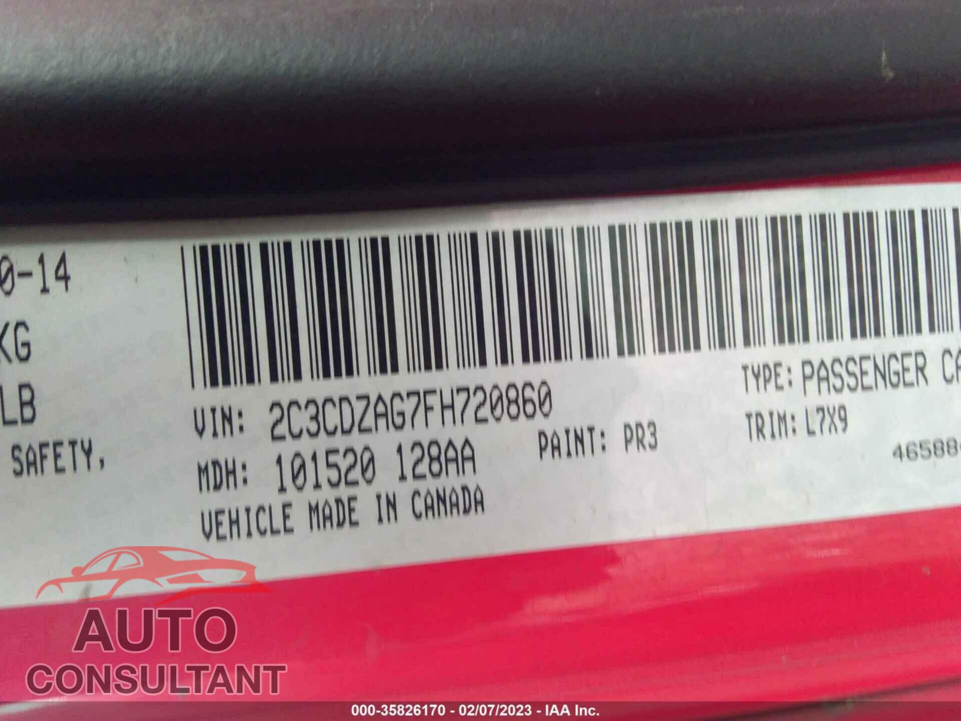 DODGE CHALLENGER 2015 - 2C3CDZAG7FH720860