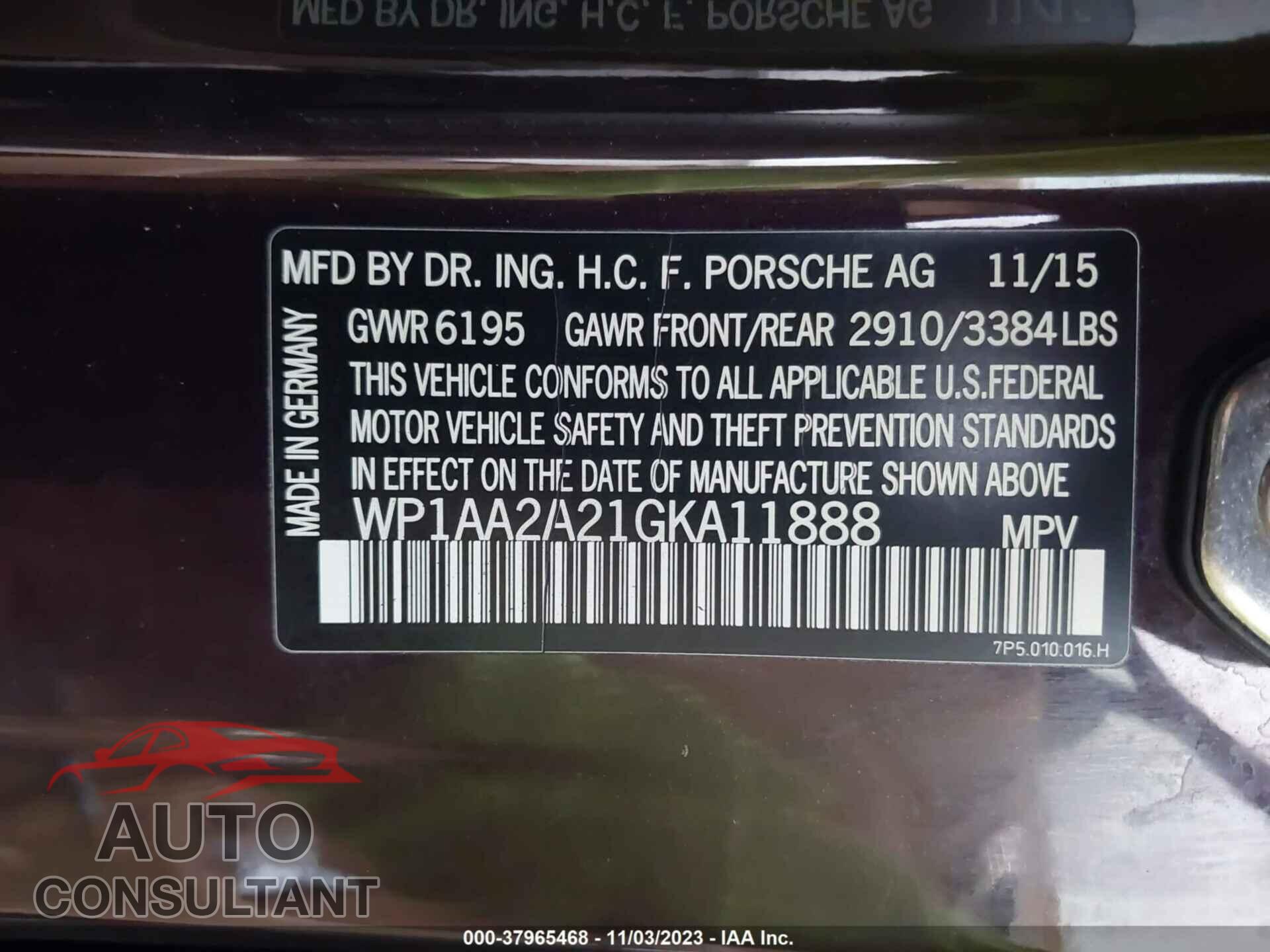 PORSCHE CAYENNE 2016 - WP1AA2A21GKA11888