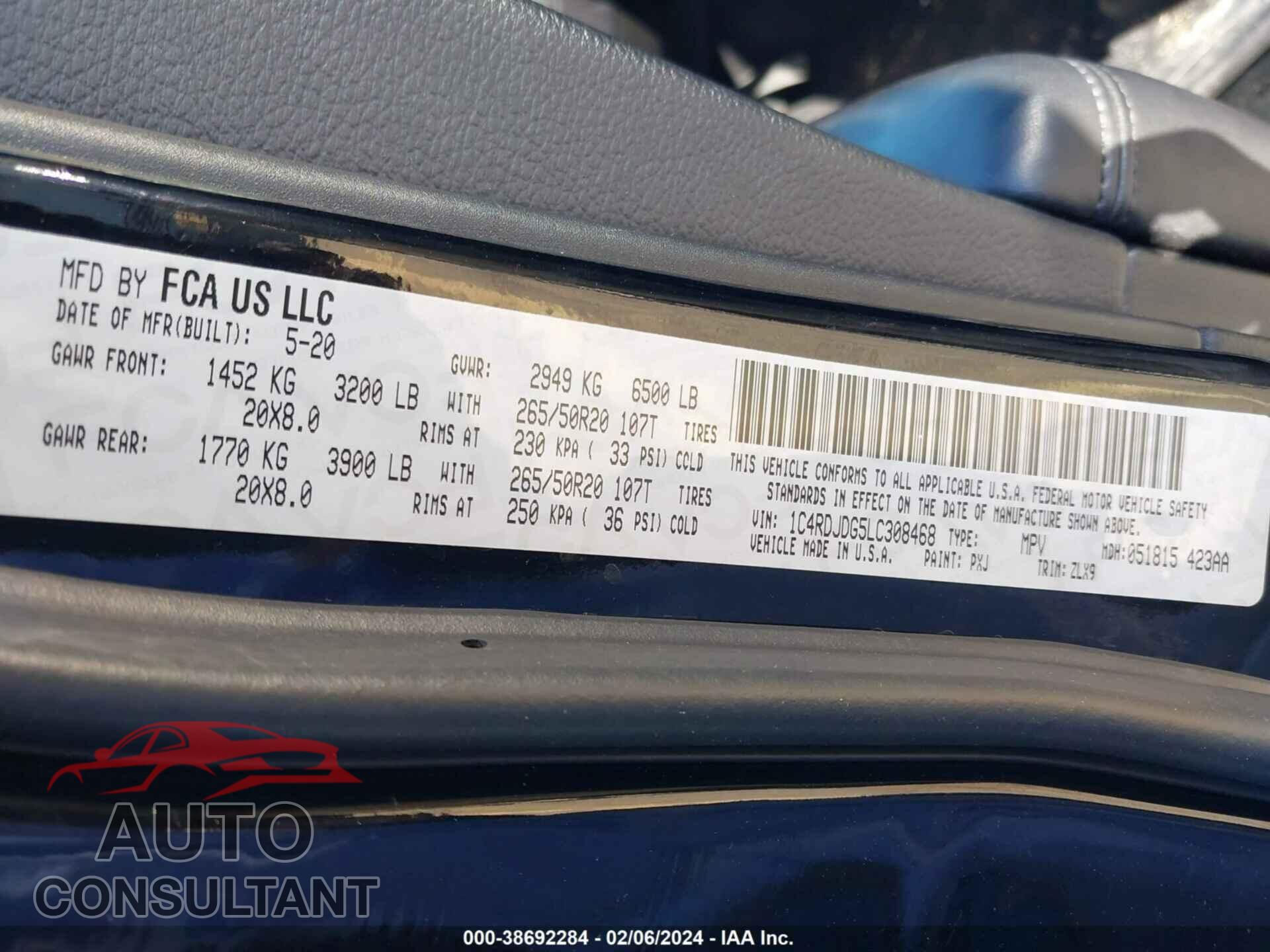 DODGE DURANGO 2020 - 1C4RDJDG5LC308468