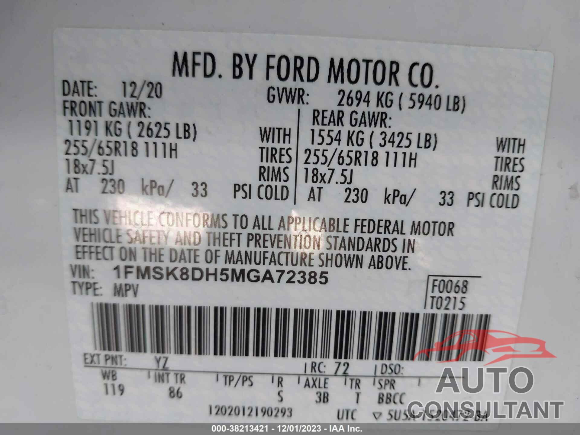 FORD EXPLORER 2021 - 1FMSK8DH5MGA72385