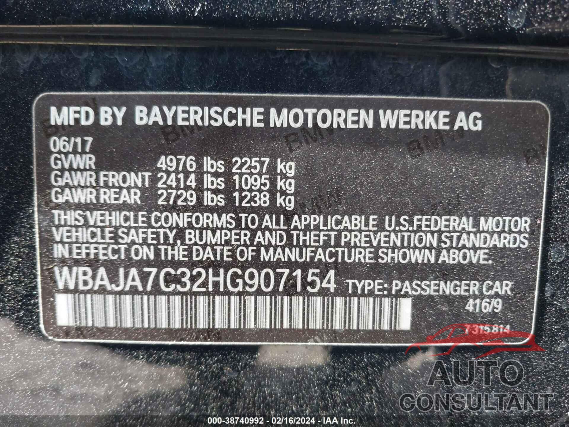 BMW 530I 2017 - WBAJA7C32HG907154