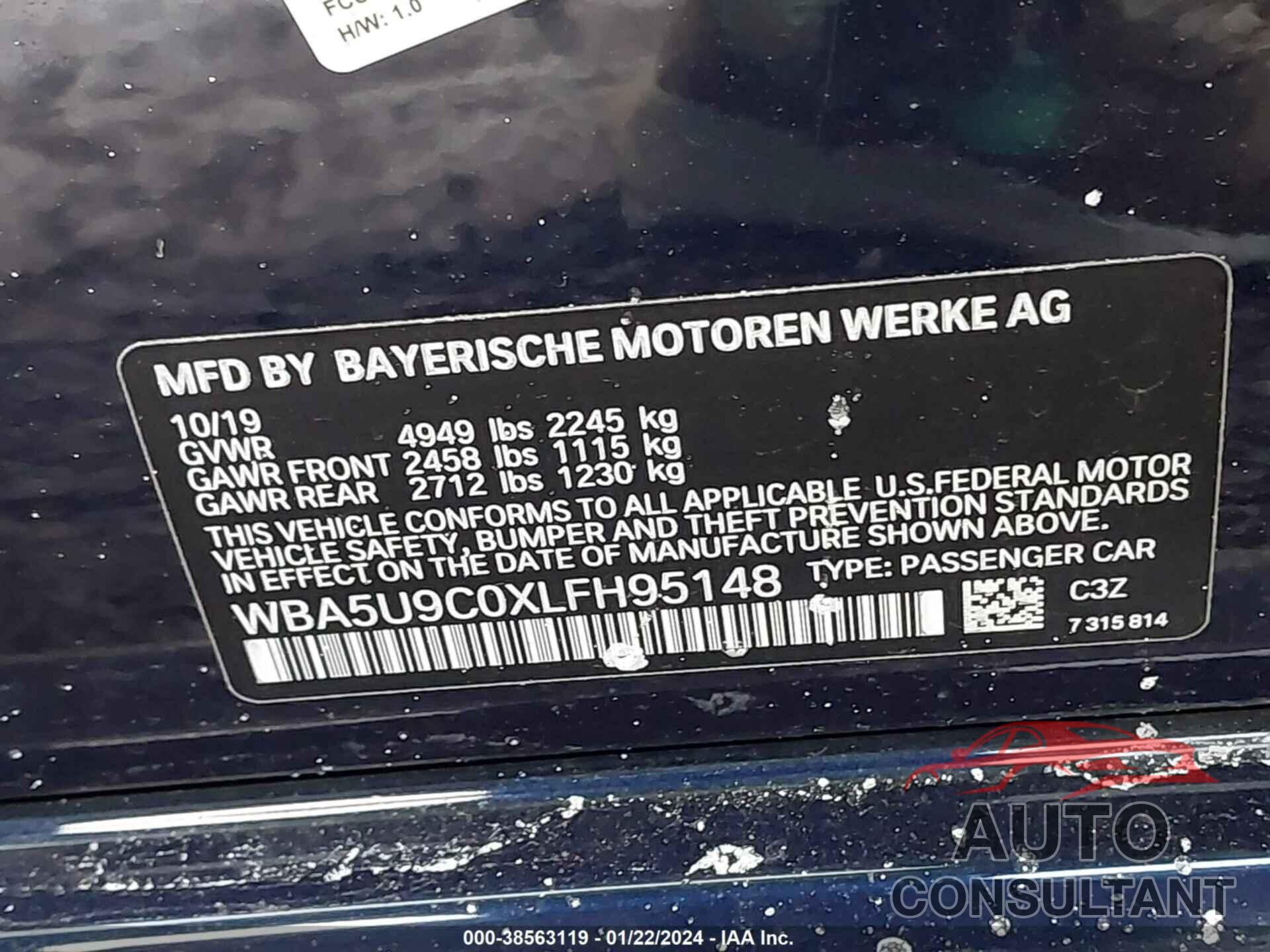 BMW 3 SERIES 2020 - WBA5U9C0XLFH95148
