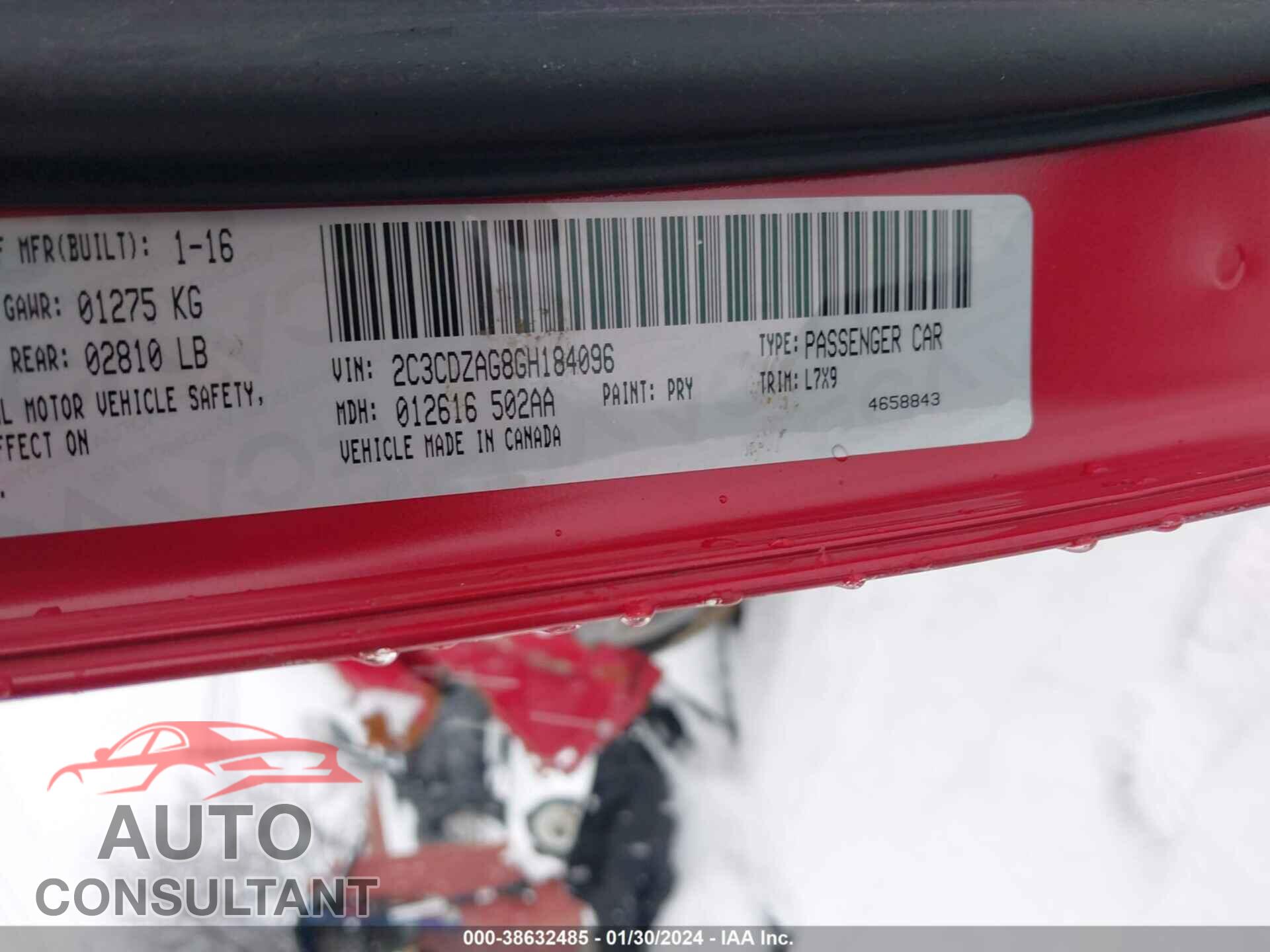 DODGE CHALLENGER 2016 - 2C3CDZAG8GH184096