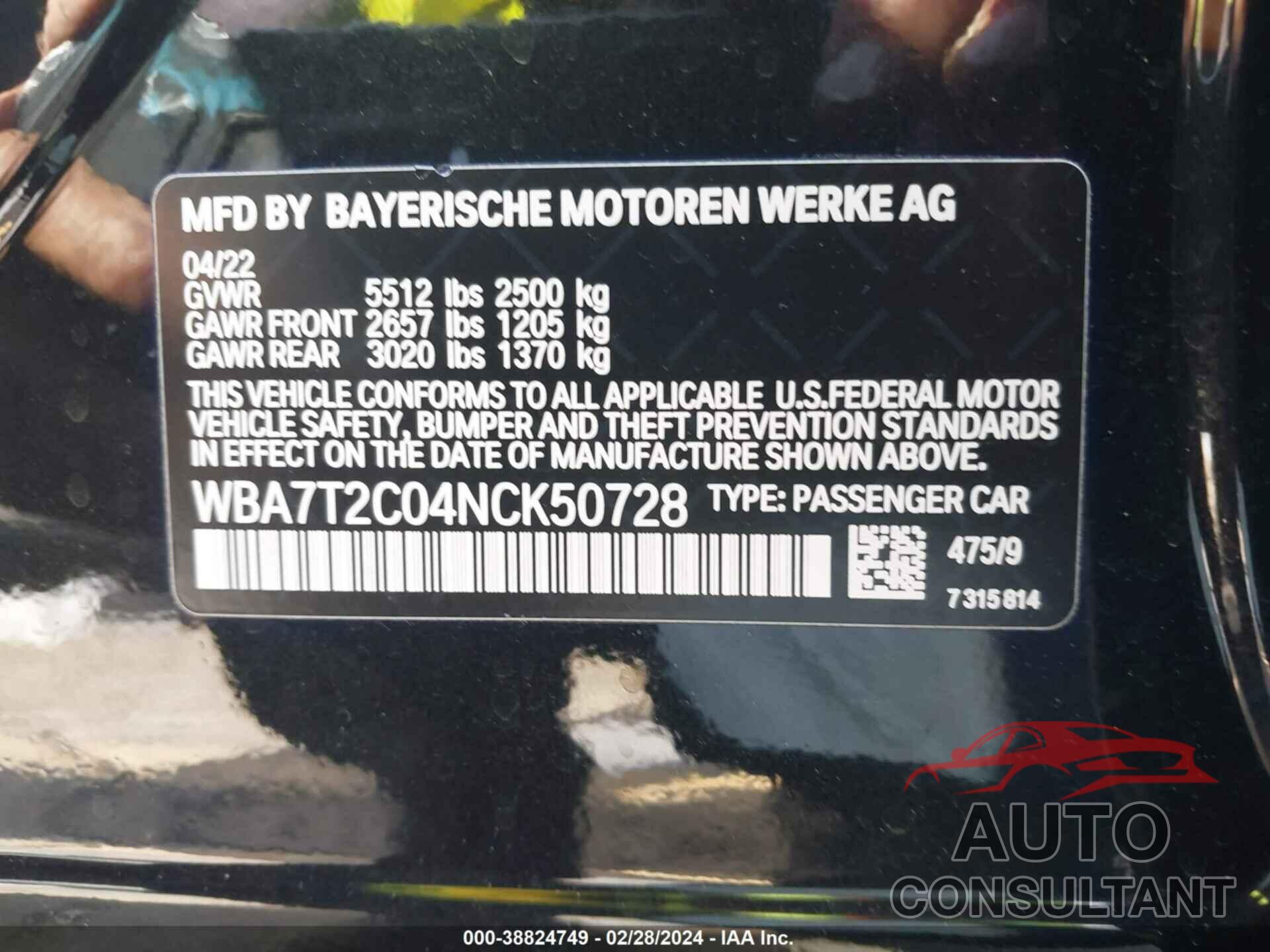 BMW 740 2022 - WBA7T2C04NCK50728