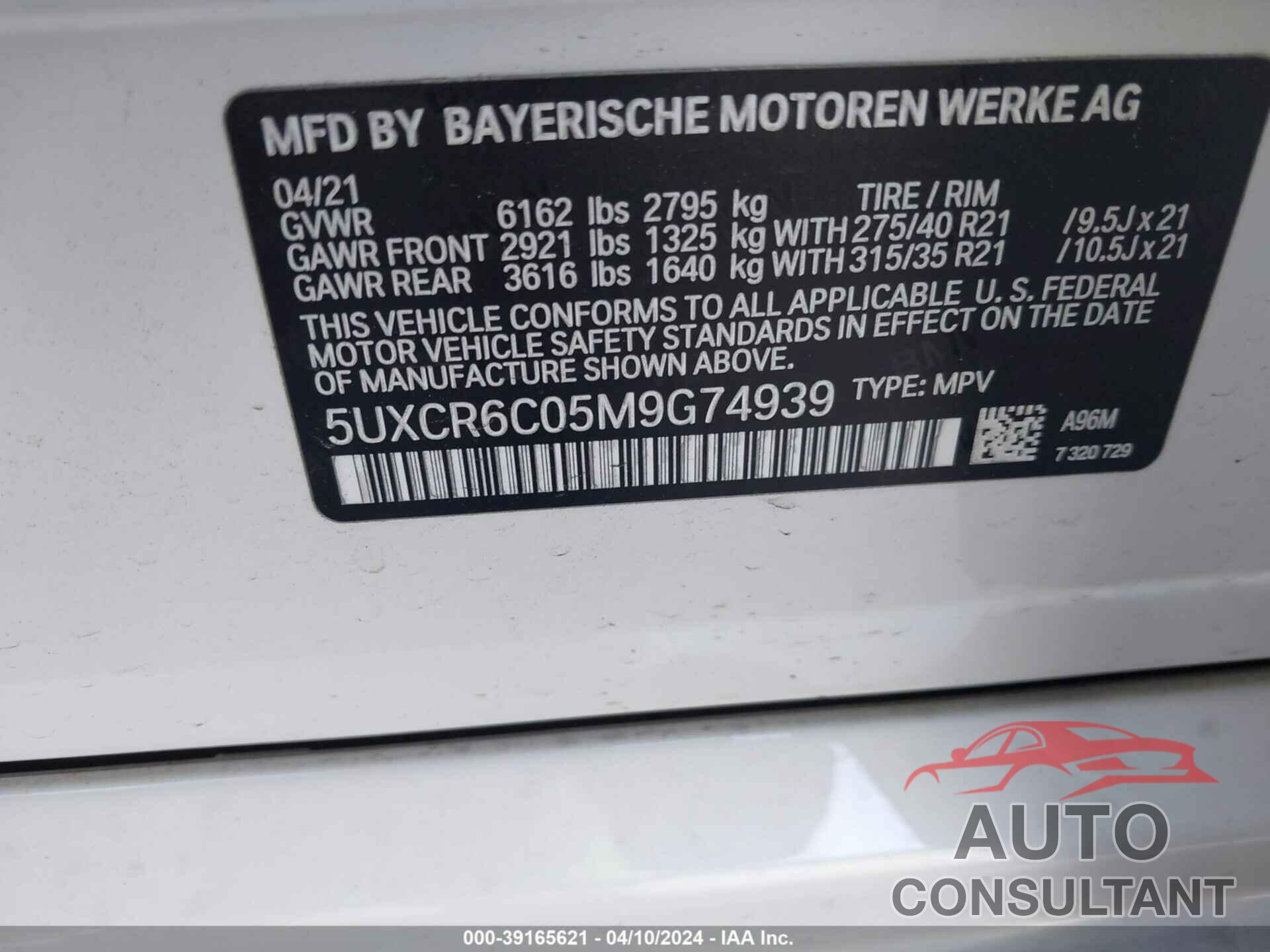 BMW X5 2021 - 5UXCR6C05M9G74939