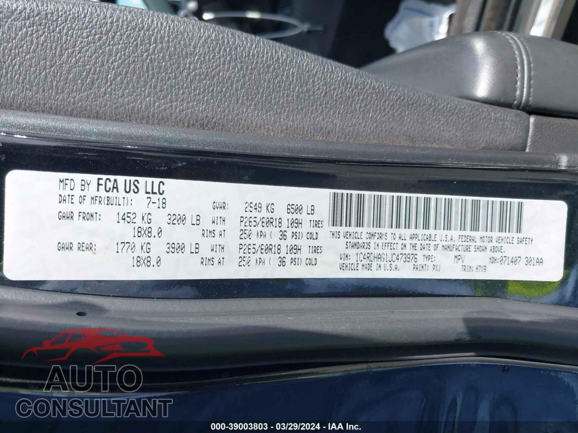 DODGE DURANGO 2018 - 1C4RDHAG1JC473976