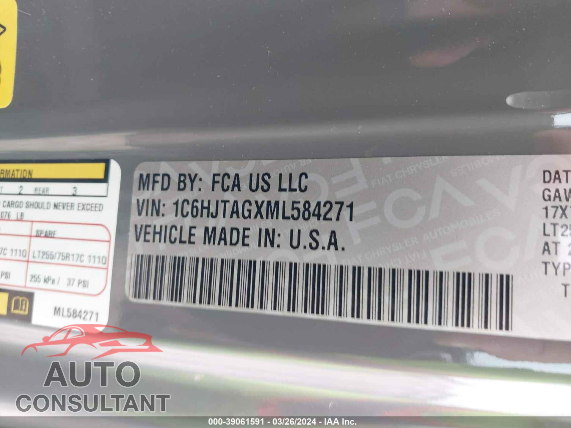 JEEP GLADIATOR 2021 - 1C6HJTAGXML584271