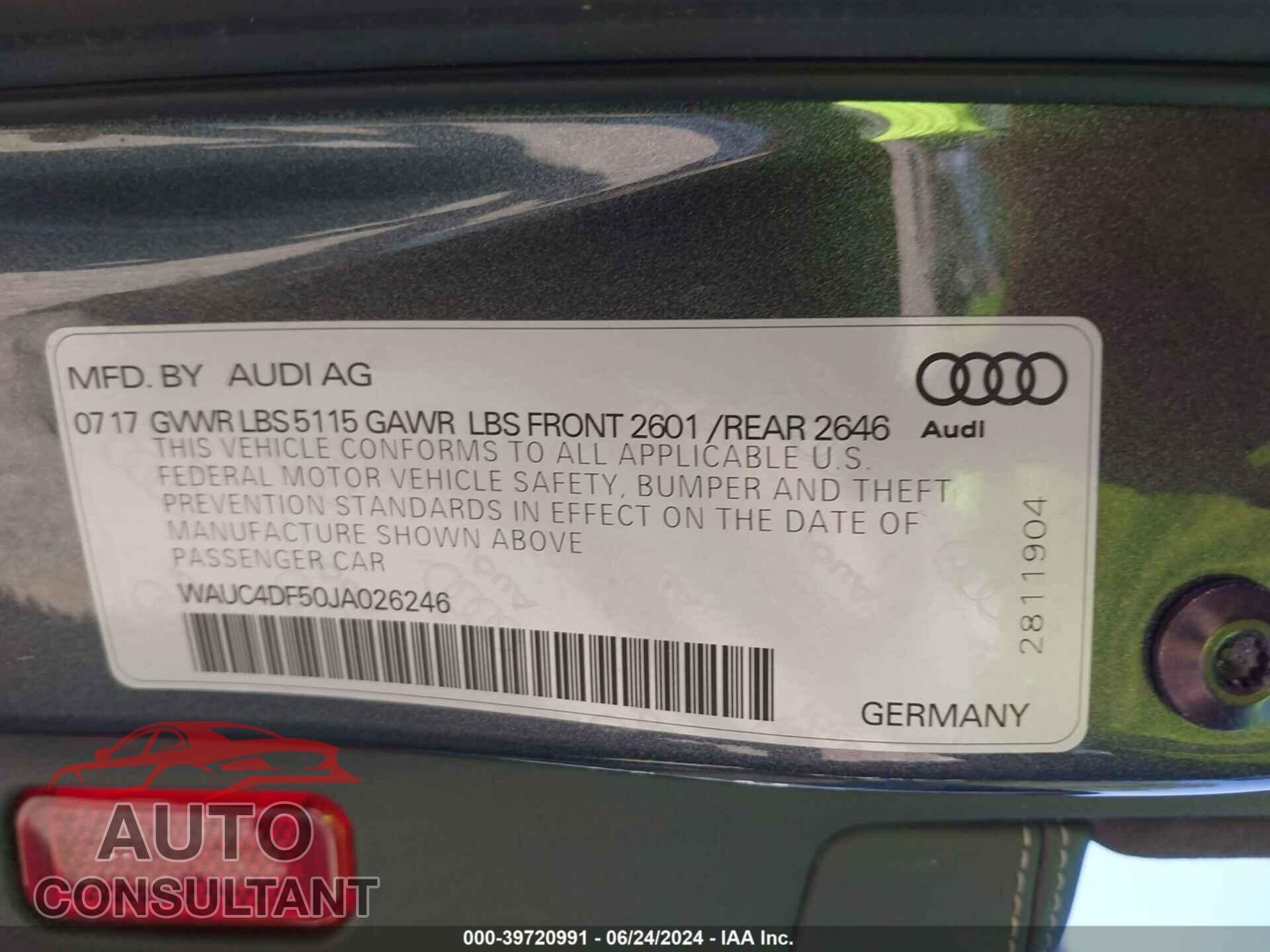 AUDI S5 2018 - WAUC4DF50JA026246