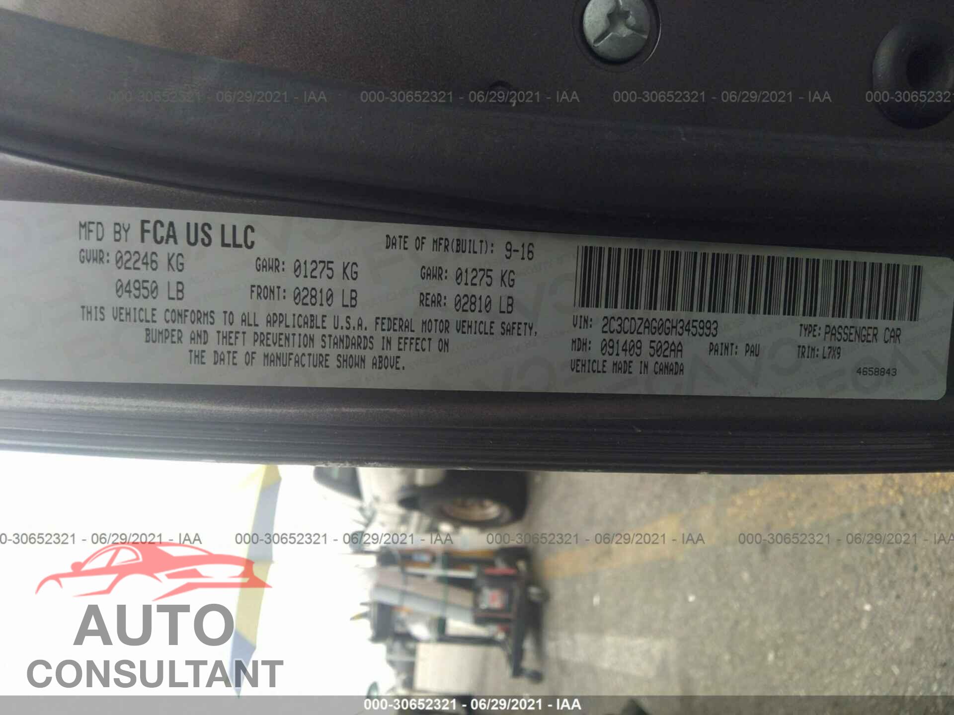 DODGE CHALLENGER 2016 - 2C3CDZAG0GH345993