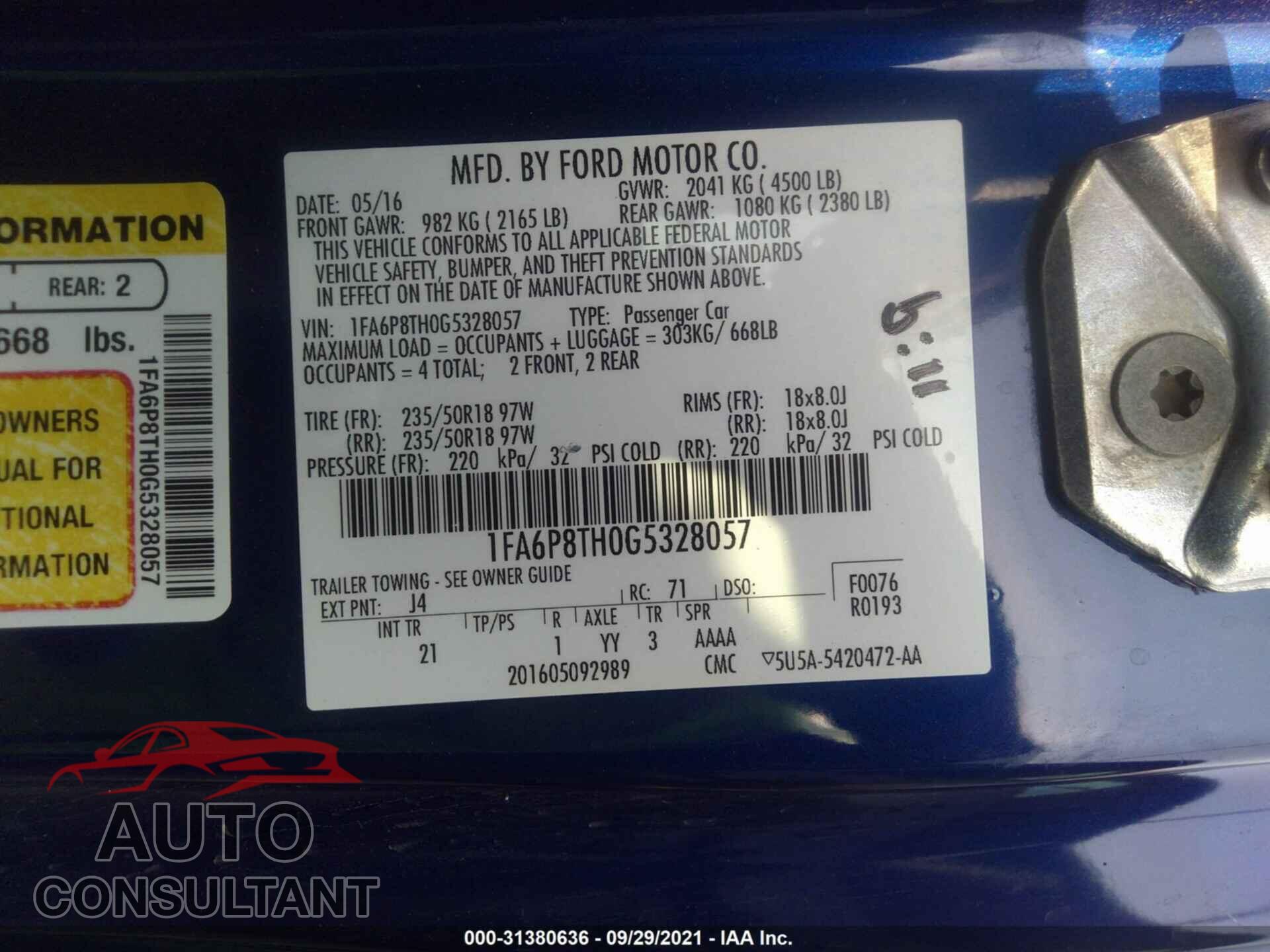 FORD MUSTANG 2016 - 1FA6P8TH0G5328057
