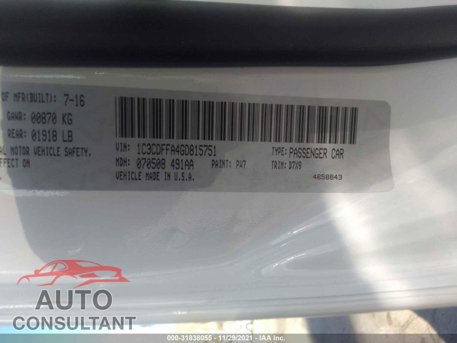 DODGE DART 2016 - 1C3CDFFA4GD815751
