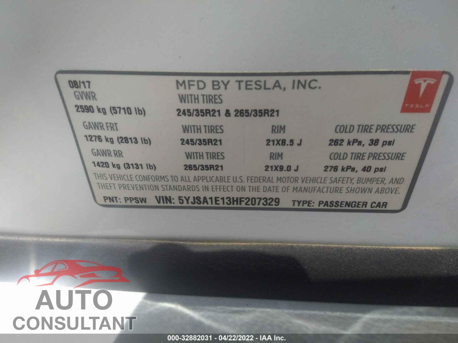 TESLA MODEL S 2017 - 5YJSA1E13HF207329