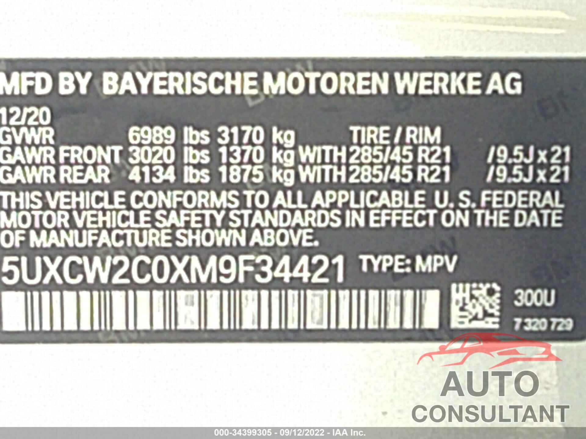 BMW X7 2021 - 5UXCW2C0XM9F34421