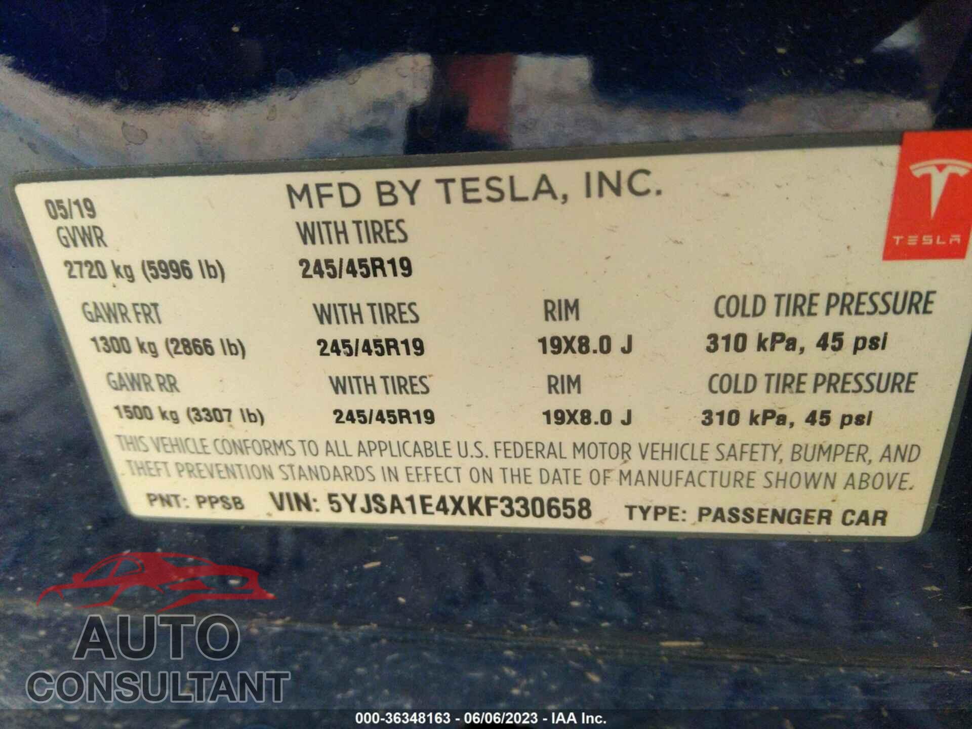 TESLA MODEL S 2019 - 5YJSA1E4XKF330658