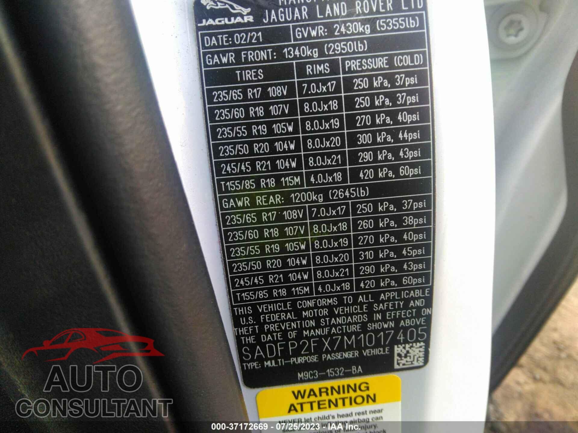 JAGUAR E-PACE 2021 - SADFP2FX7M1017405