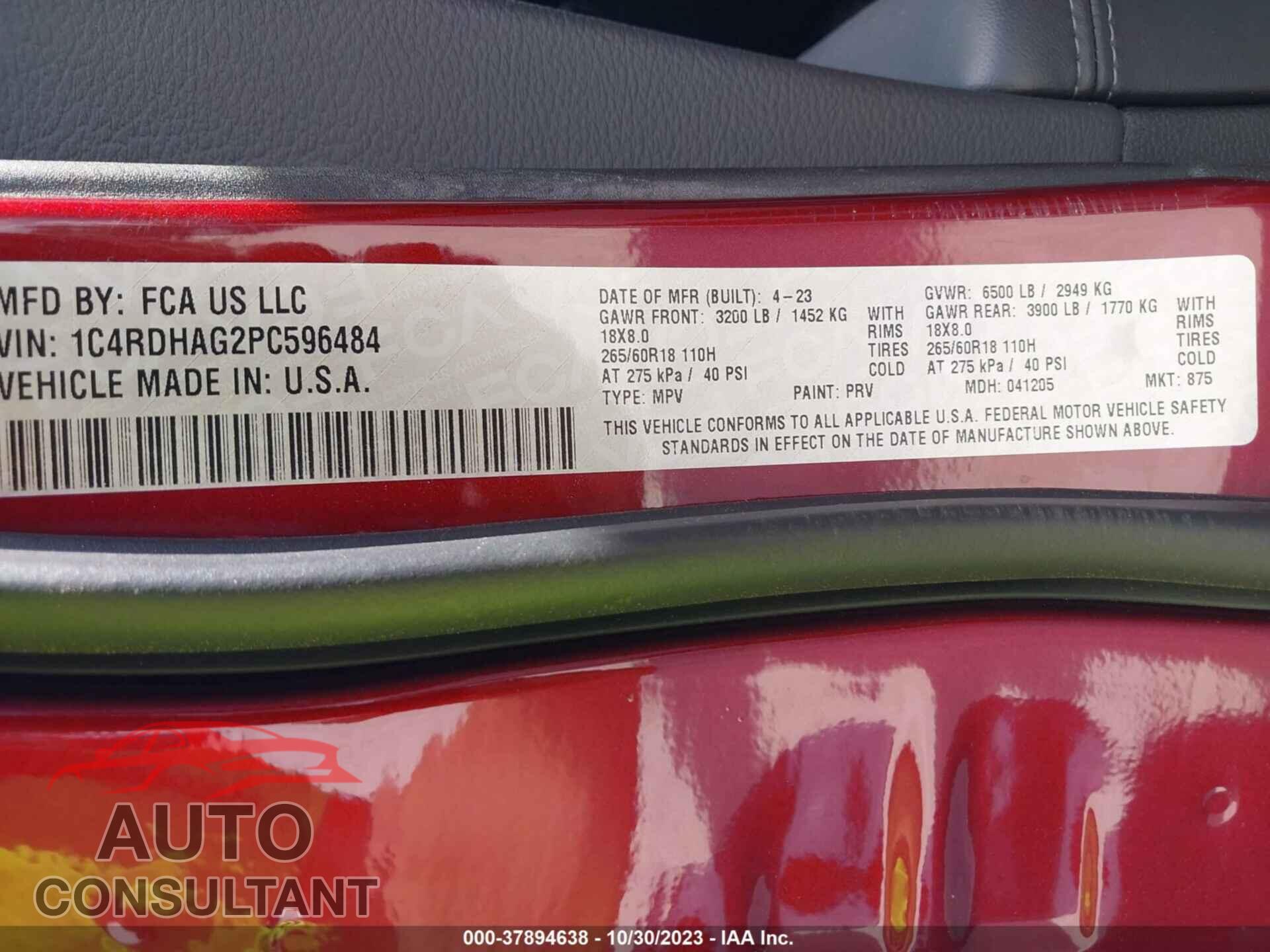 DODGE DURANGO 2023 - 1C4RDHAG2PC596484