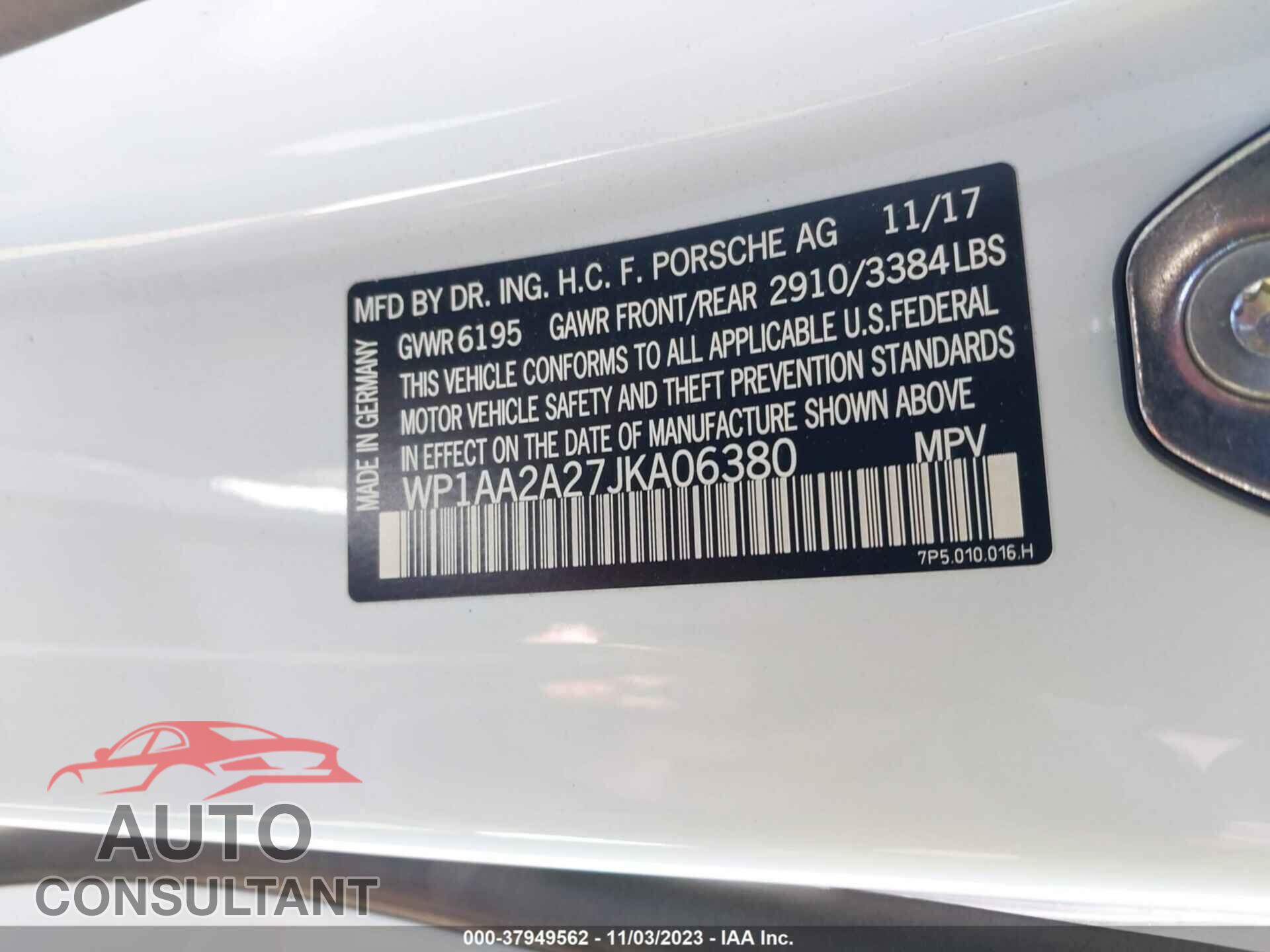 PORSCHE CAYENNE 2018 - WP1AA2A27JKA06380