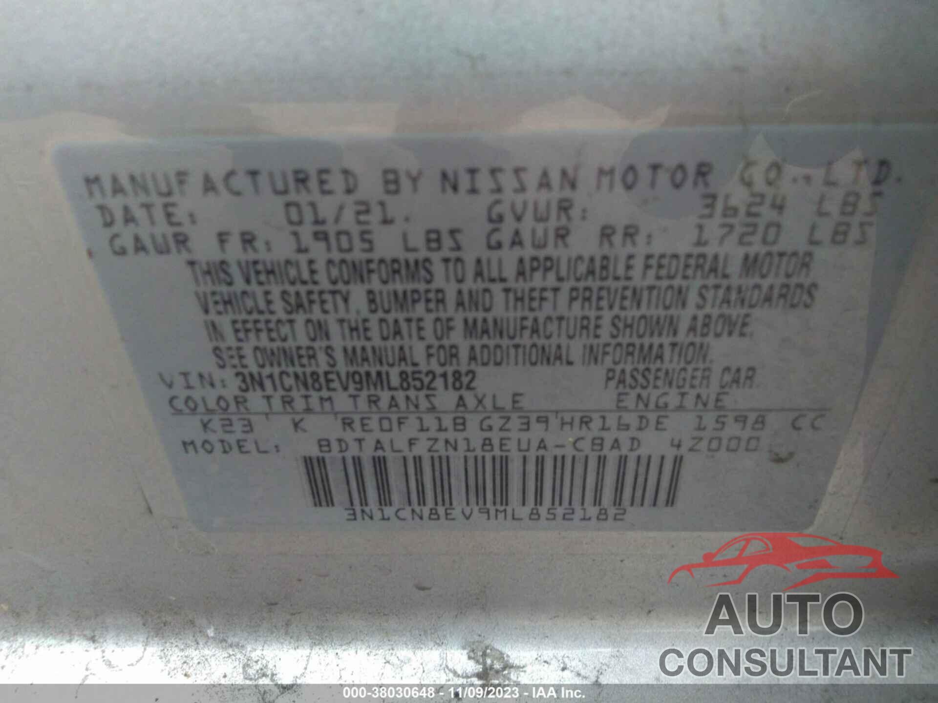 NISSAN VERSA 2021 - 3N1CN8EV9ML852182