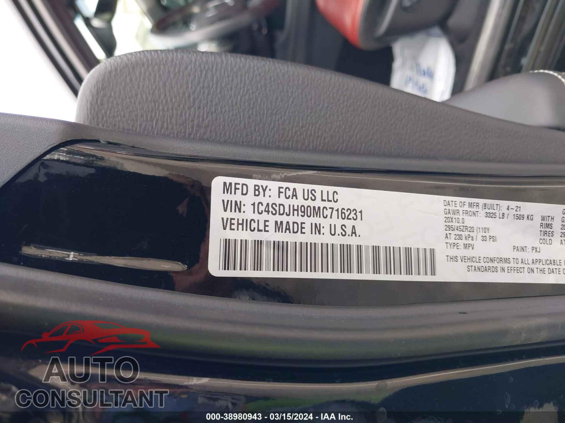 DODGE DURANGO 2021 - 1C4SDJH90MC716231