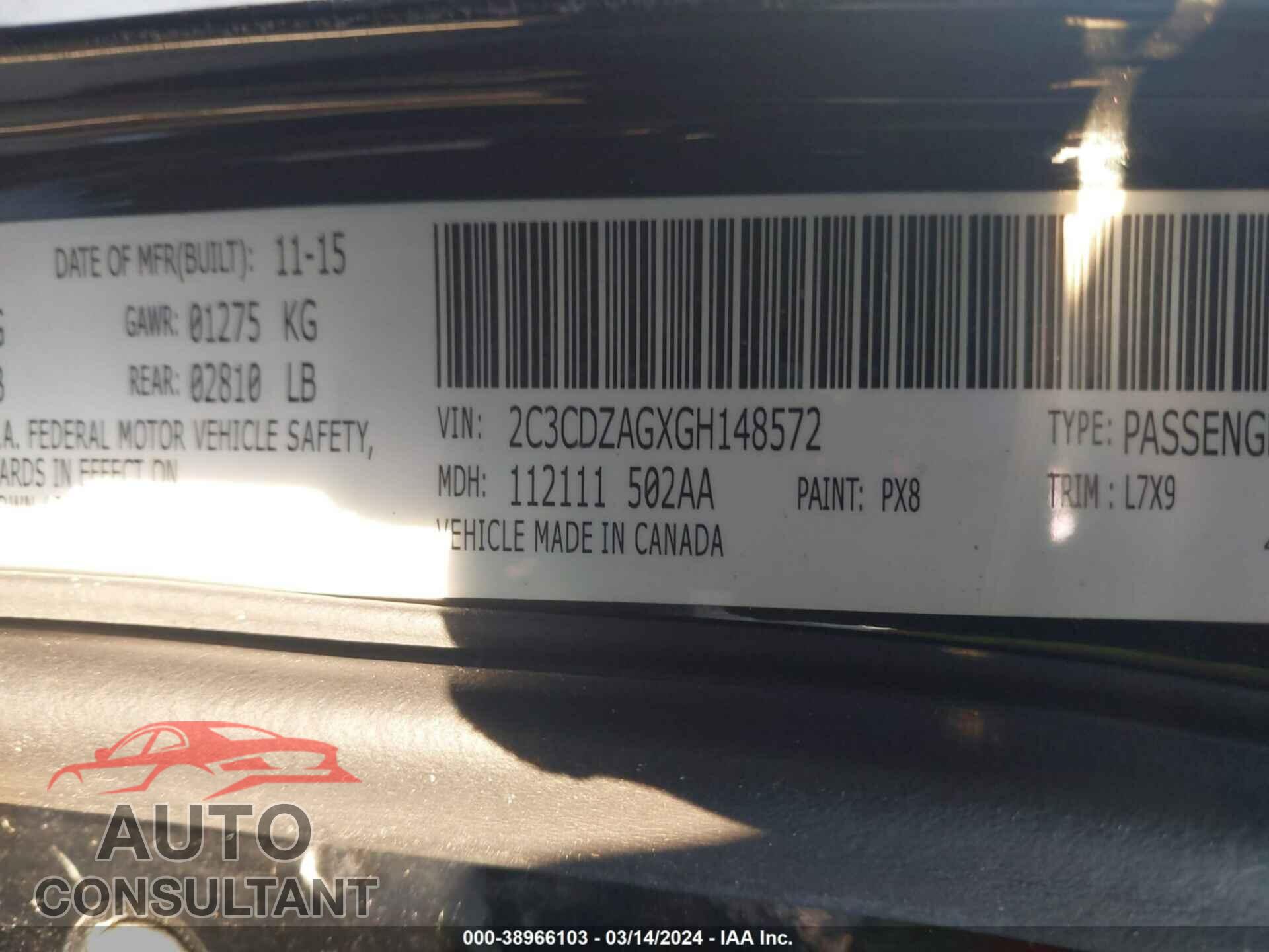 DODGE CHALLENGER 2016 - 2C3CDZAGXGH148572