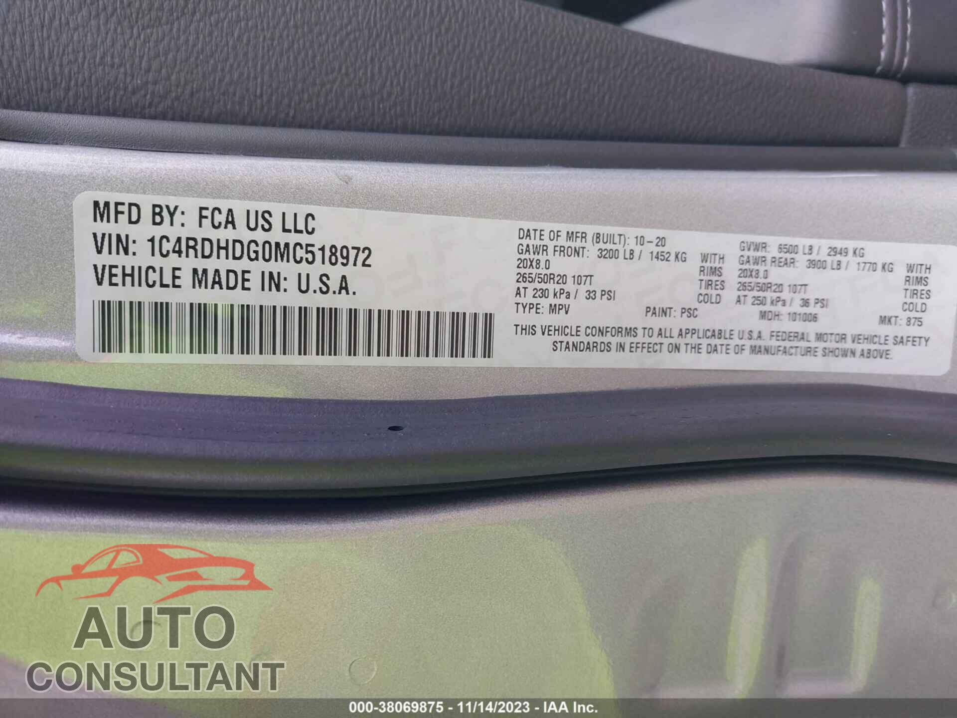 DODGE DURANGO 2021 - 1C4RDHDG0MC518972