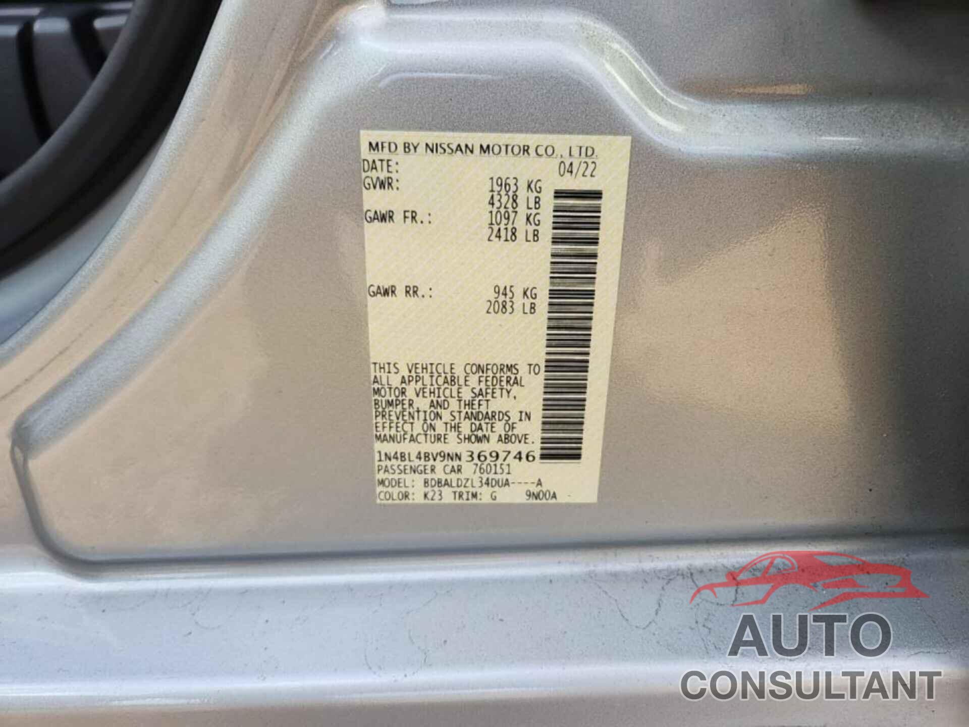 NISSAN ALTIMA 2022 - 1N4BL4BV9NN369746