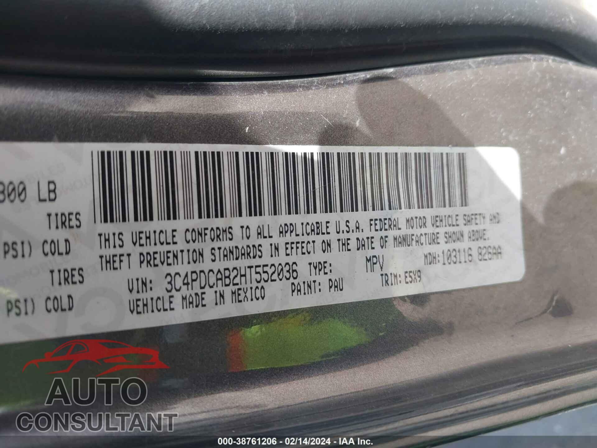 DODGE JOURNEY 2017 - 3C4PDCAB2HT552036