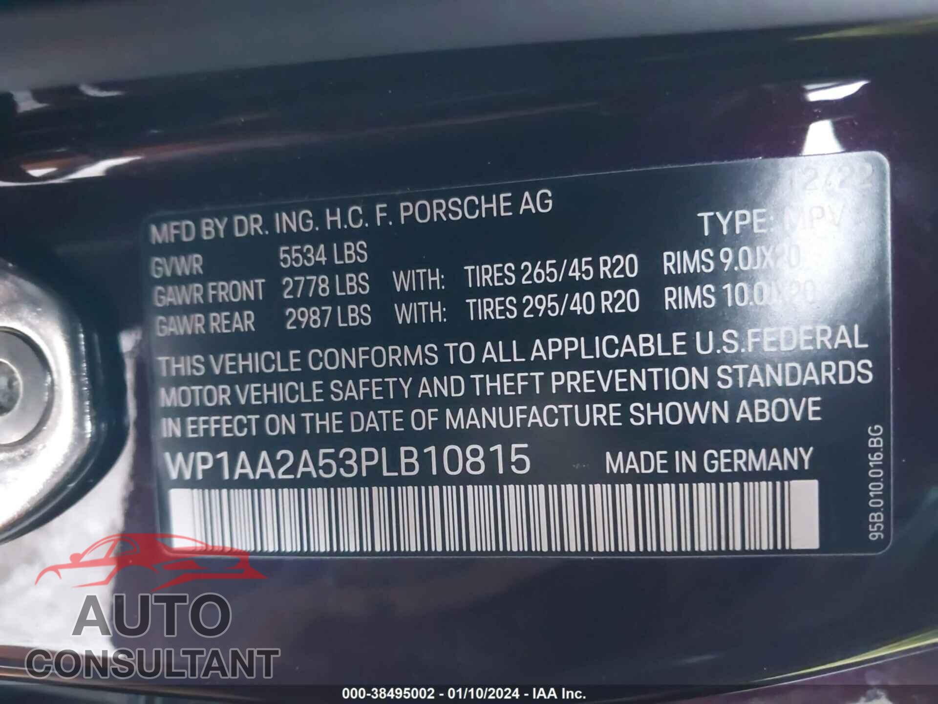 PORSCHE MACAN 2023 - WP1AA2A53PLB10815
