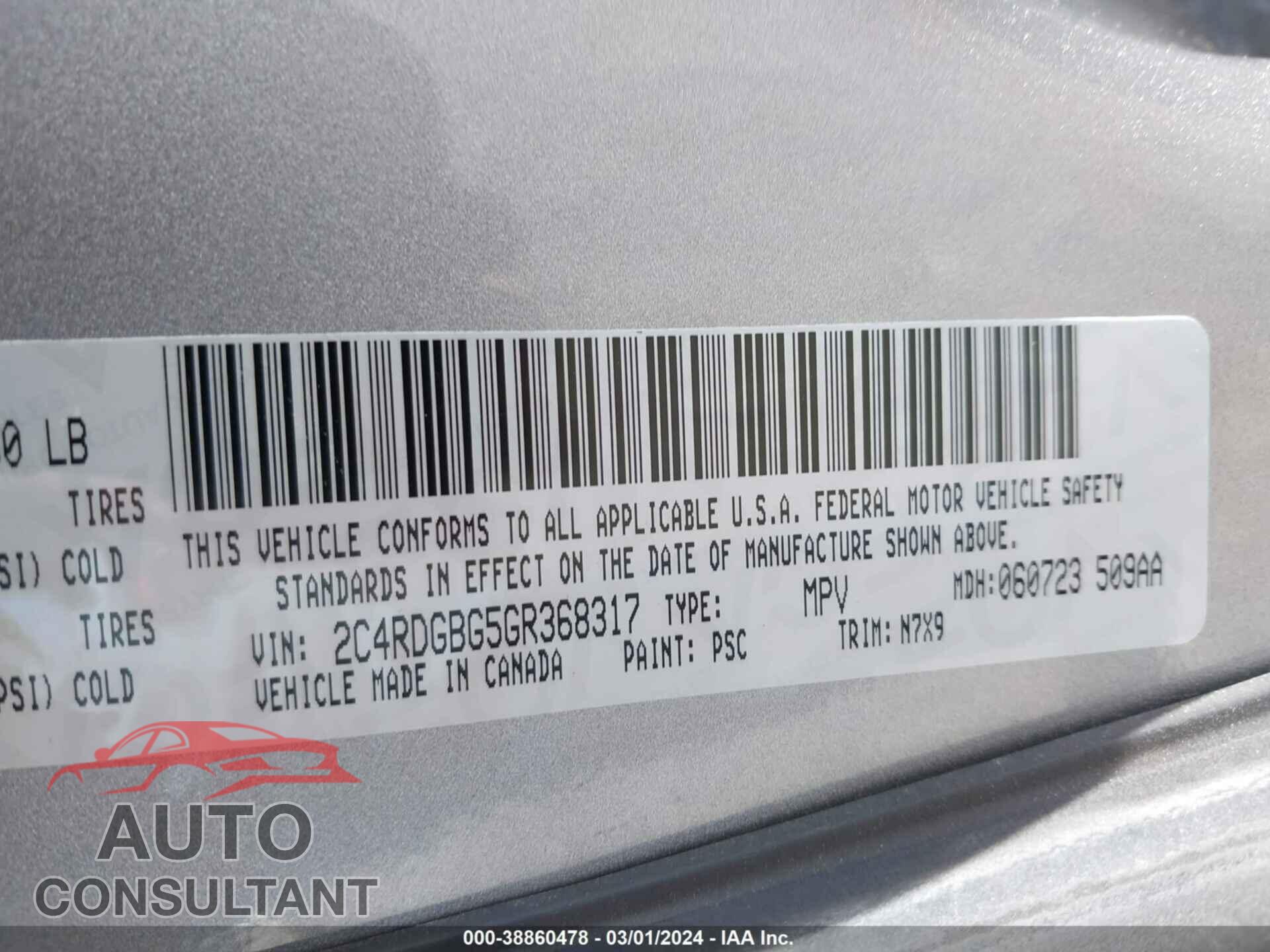 DODGE GRAND CARAVAN 2016 - 2C4RDGBG5GR368317