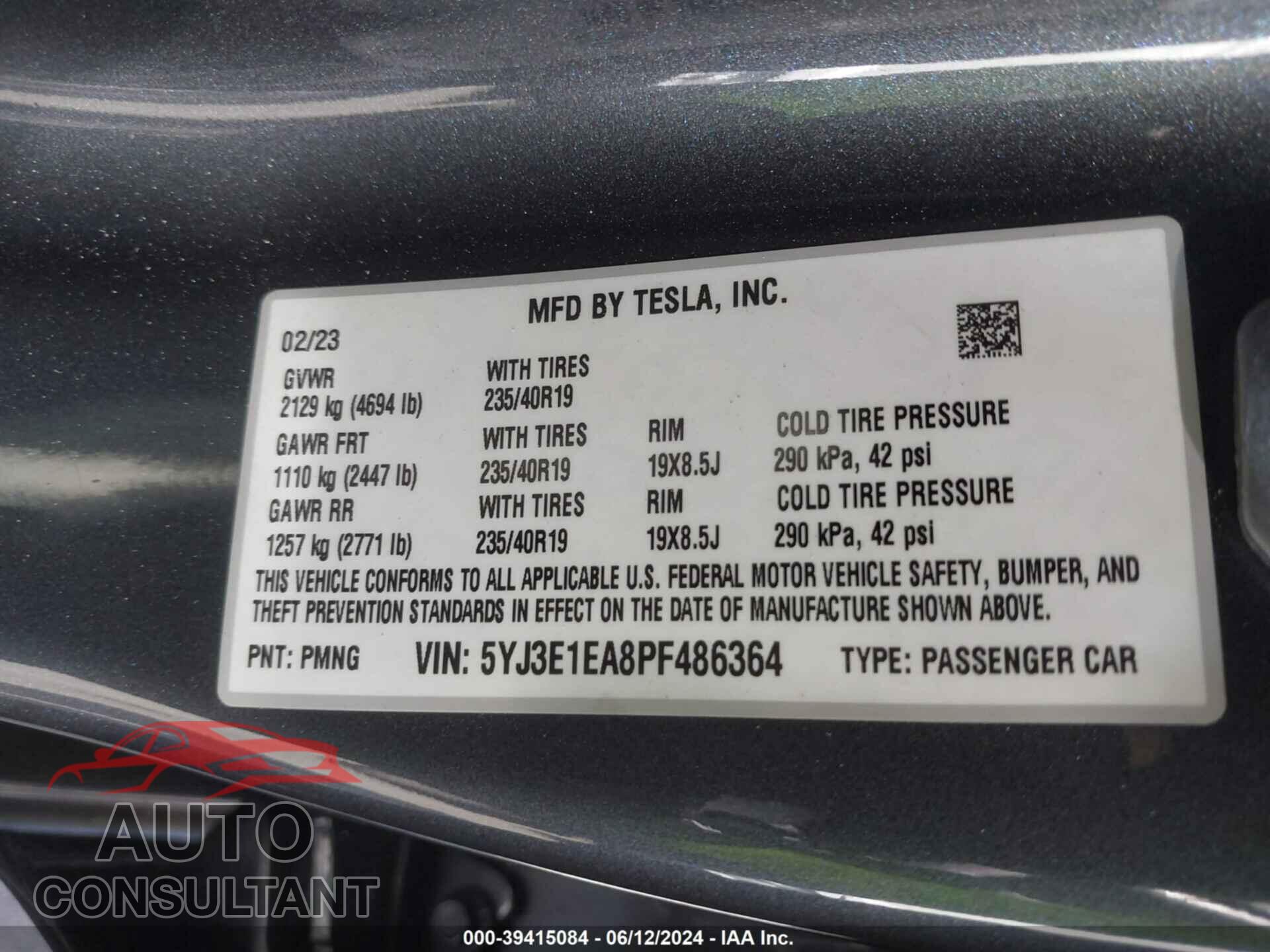TESLA MODEL 3 2023 - 5YJ3E1EA8PF486364