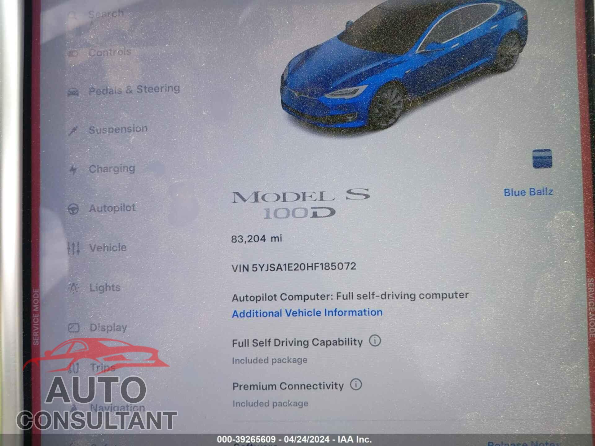 TESLA MODEL S 2017 - 5YJSA1E20HF185072