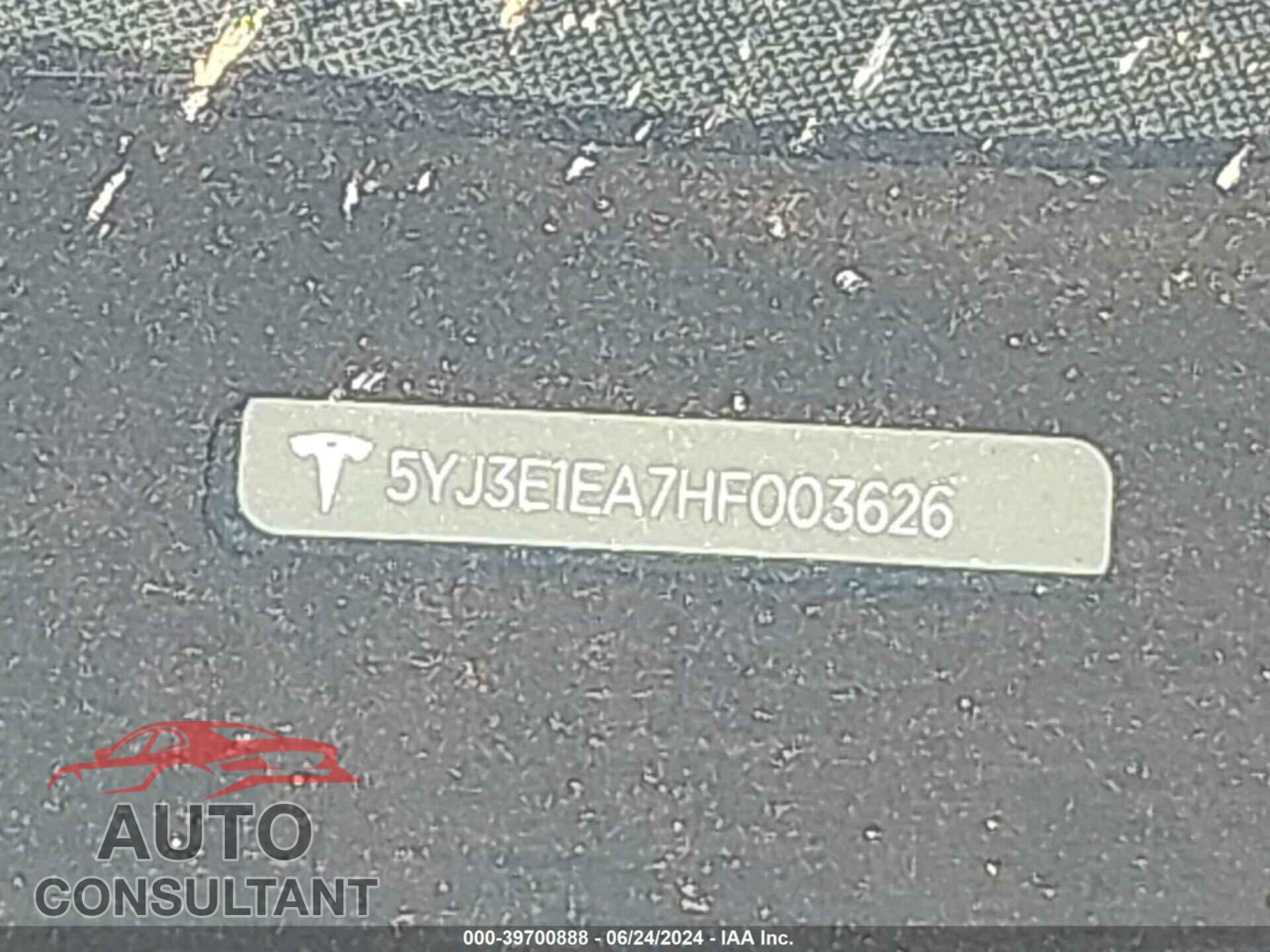 TESLA MODEL 3 2017 - 5YJ3E1EA7HF003626