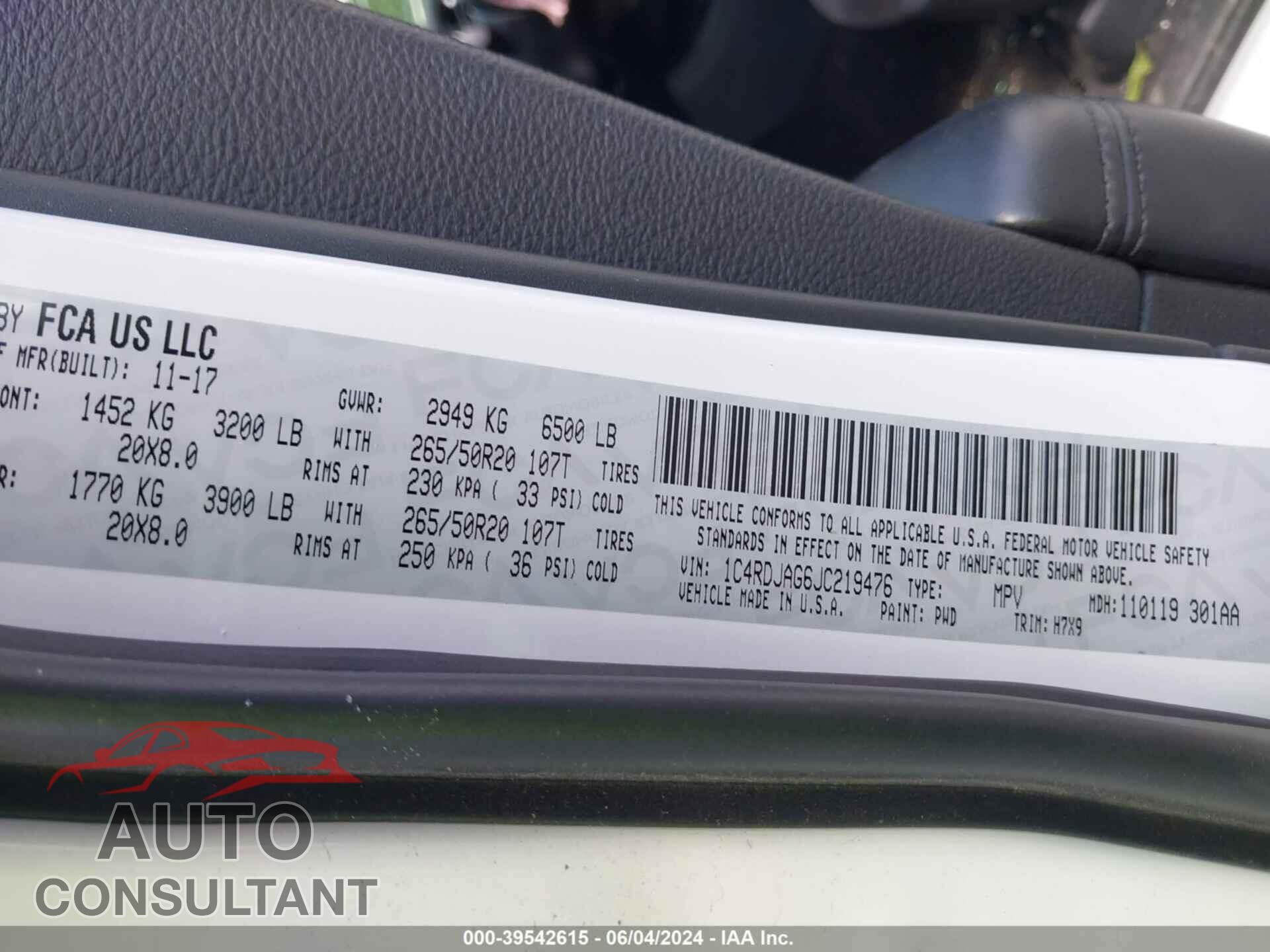 DODGE DURANGO 2018 - 1C4RDJAG6JC219476