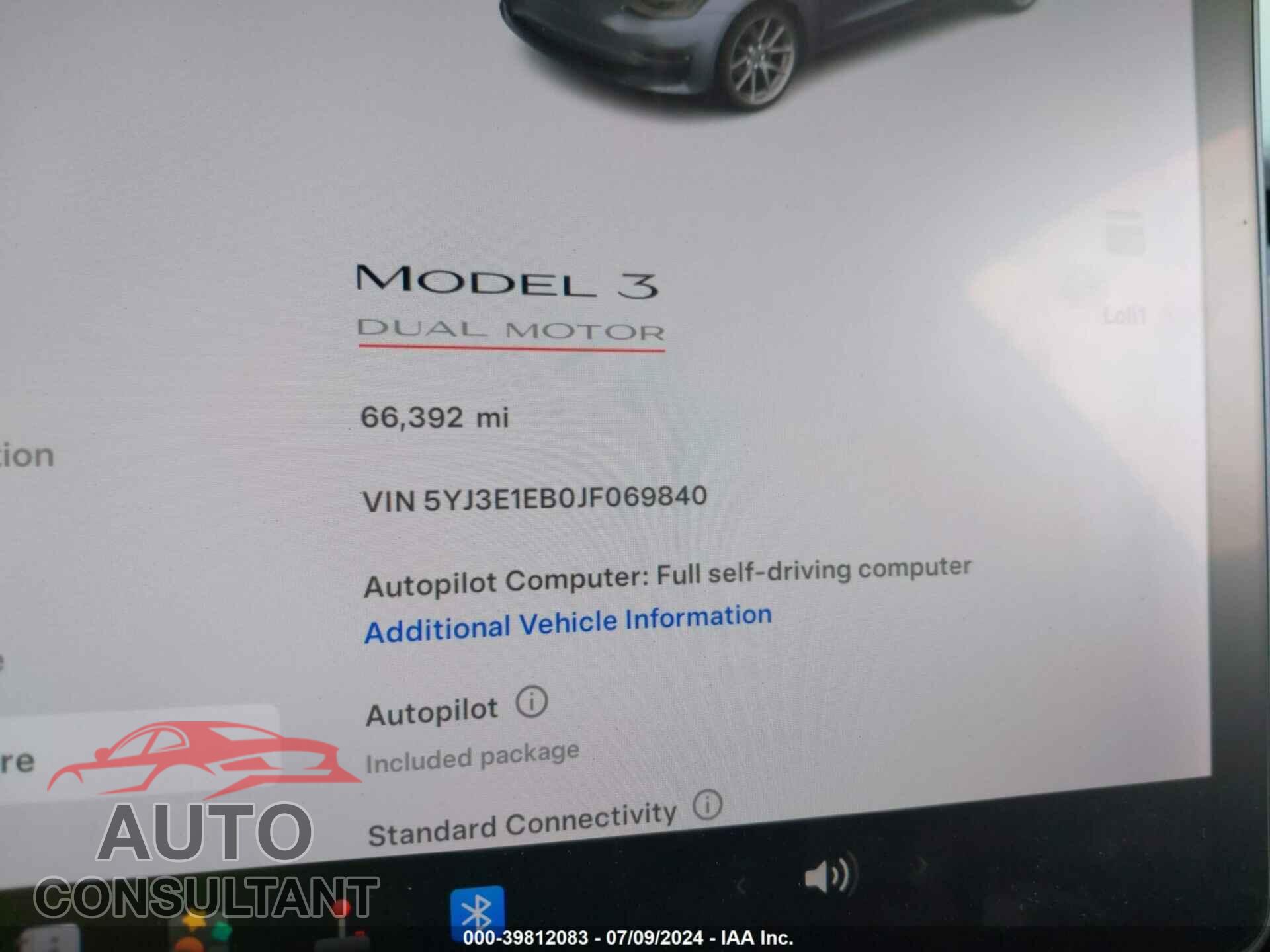 TESLA MODEL 3 2018 - 5YJ3E1EB0JF069840