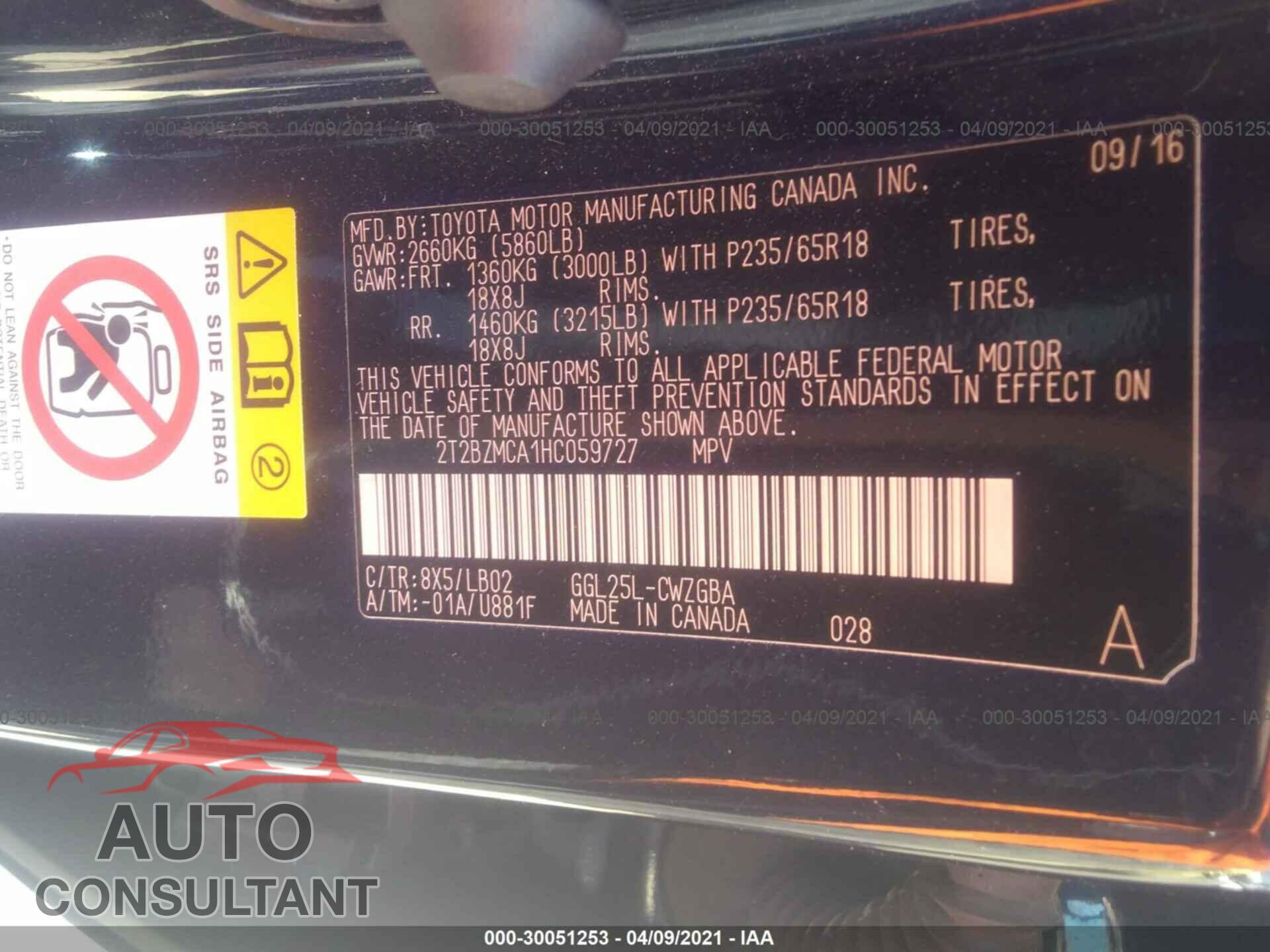 LEXUS RX 2017 - 2T2BZMCA1HC059727
