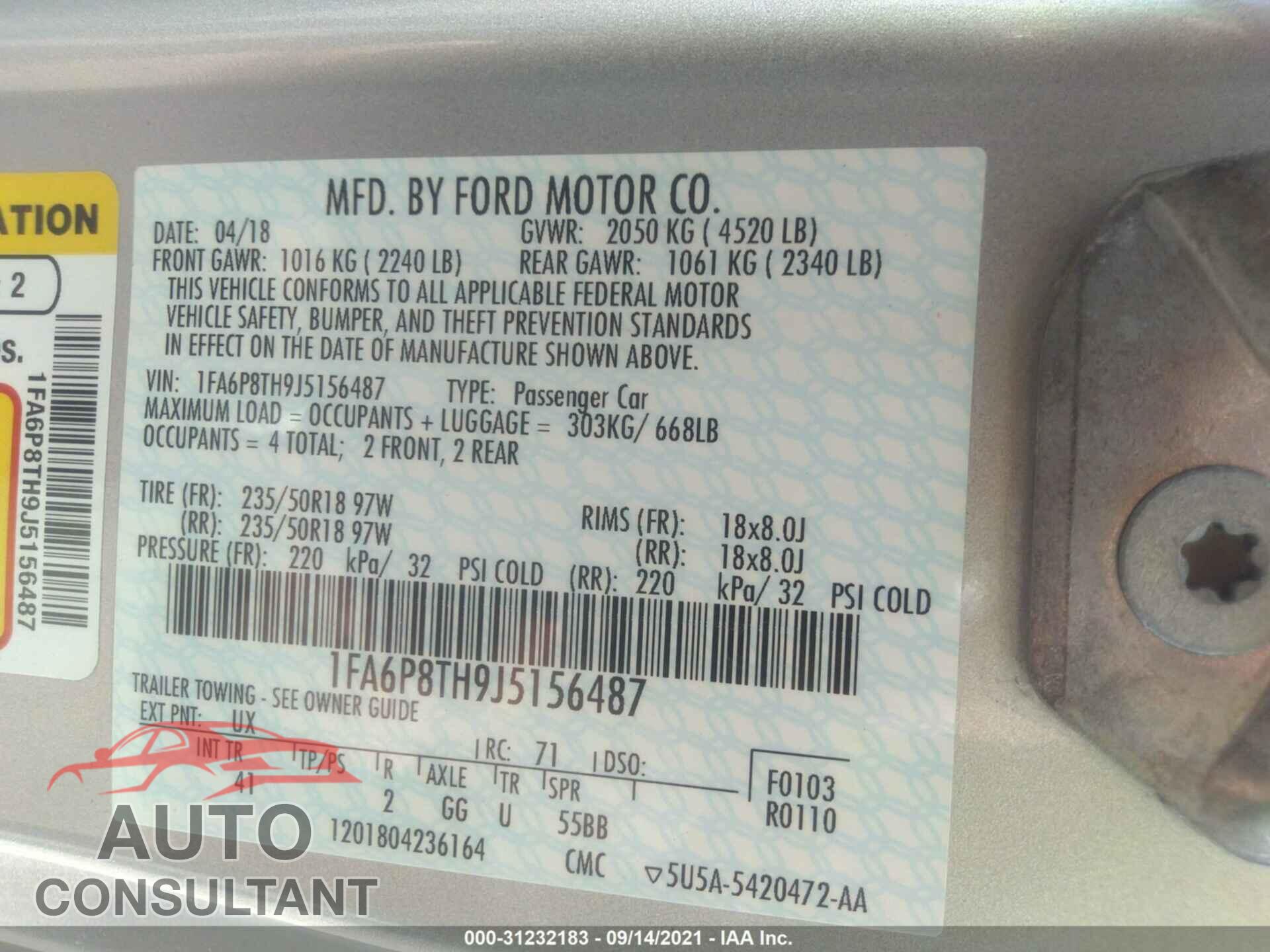 FORD MUSTANG 2018 - 1FA6P8TH9J5156487