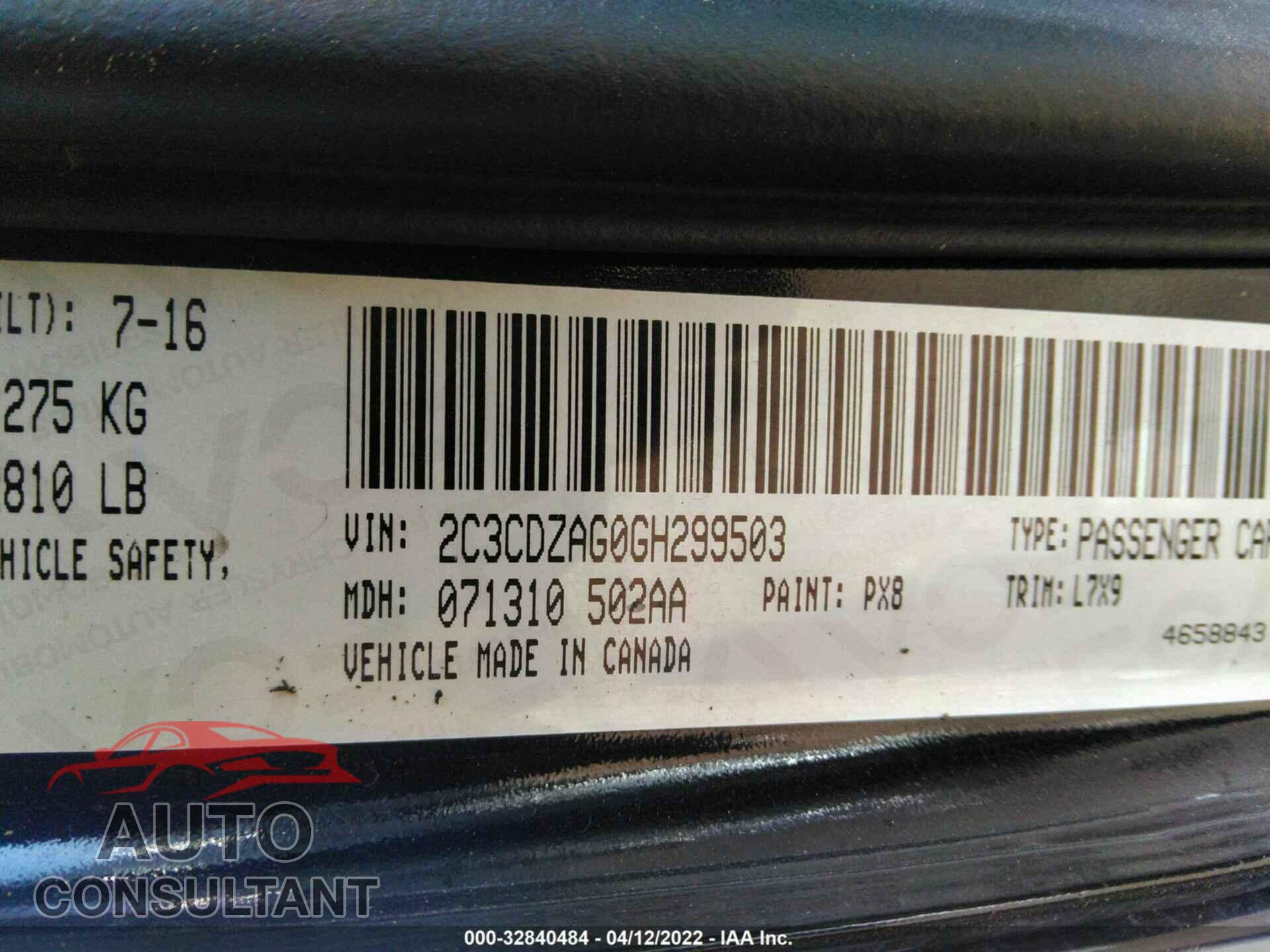 DODGE CHALLENGER 2016 - 2C3CDZAG0GH299503