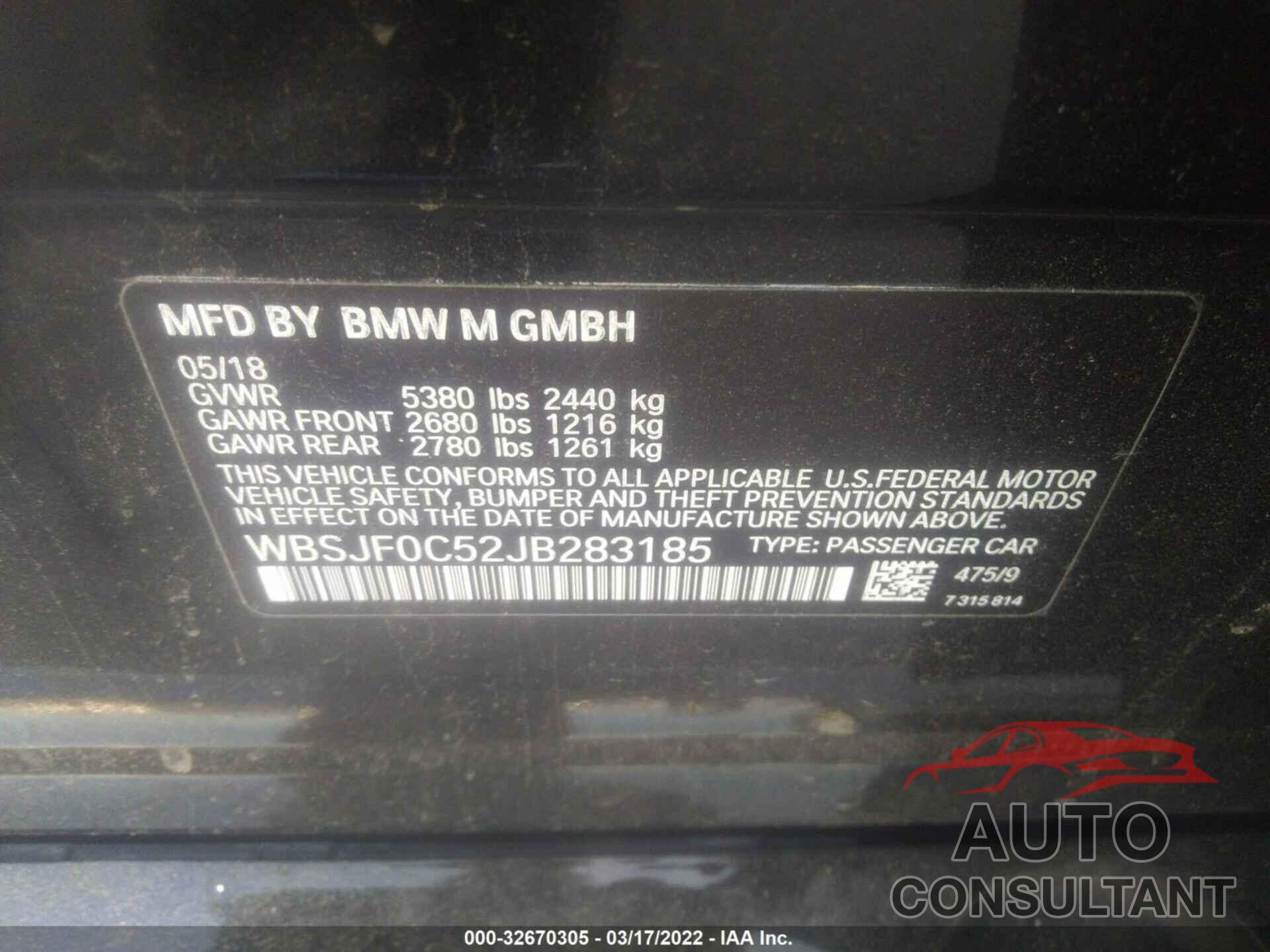 BMW M5 2018 - WBSJF0C52JB283185