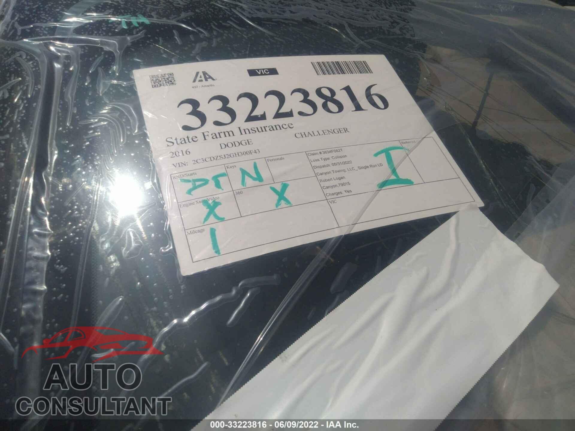 DODGE CHALLENGER 2016 - 2C3CDZFJ2GH300543