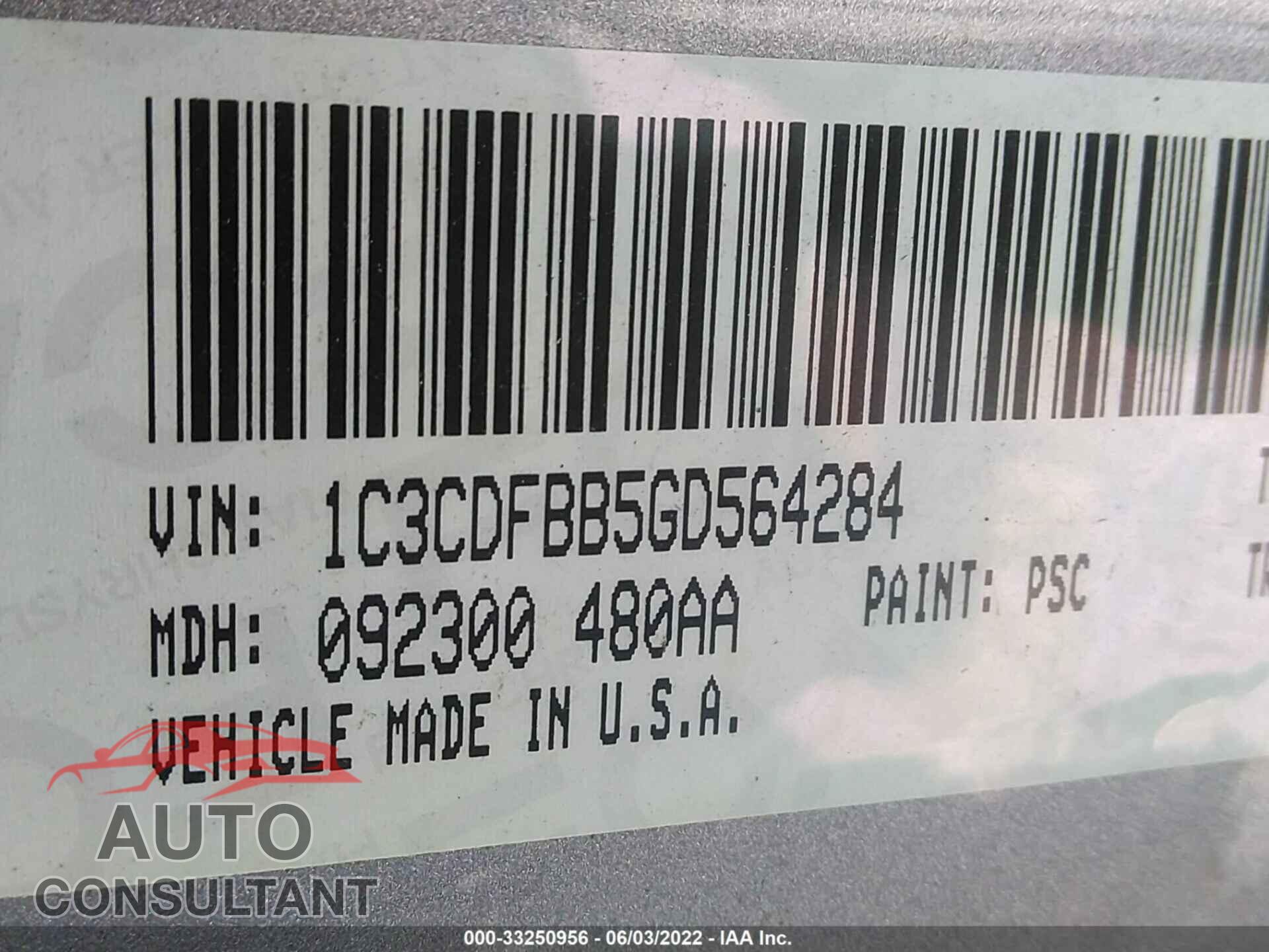 DODGE DART 2016 - 1C3CDFBB5GD564284