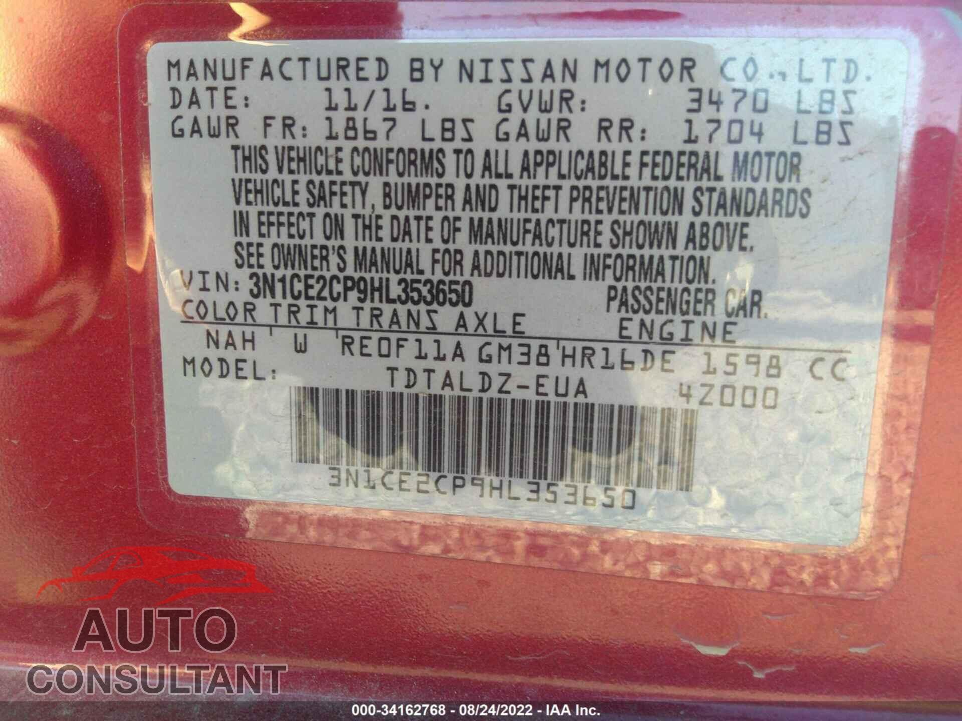 NISSAN VERSA NOTE 2017 - 3N1CE2CP9HL353650
