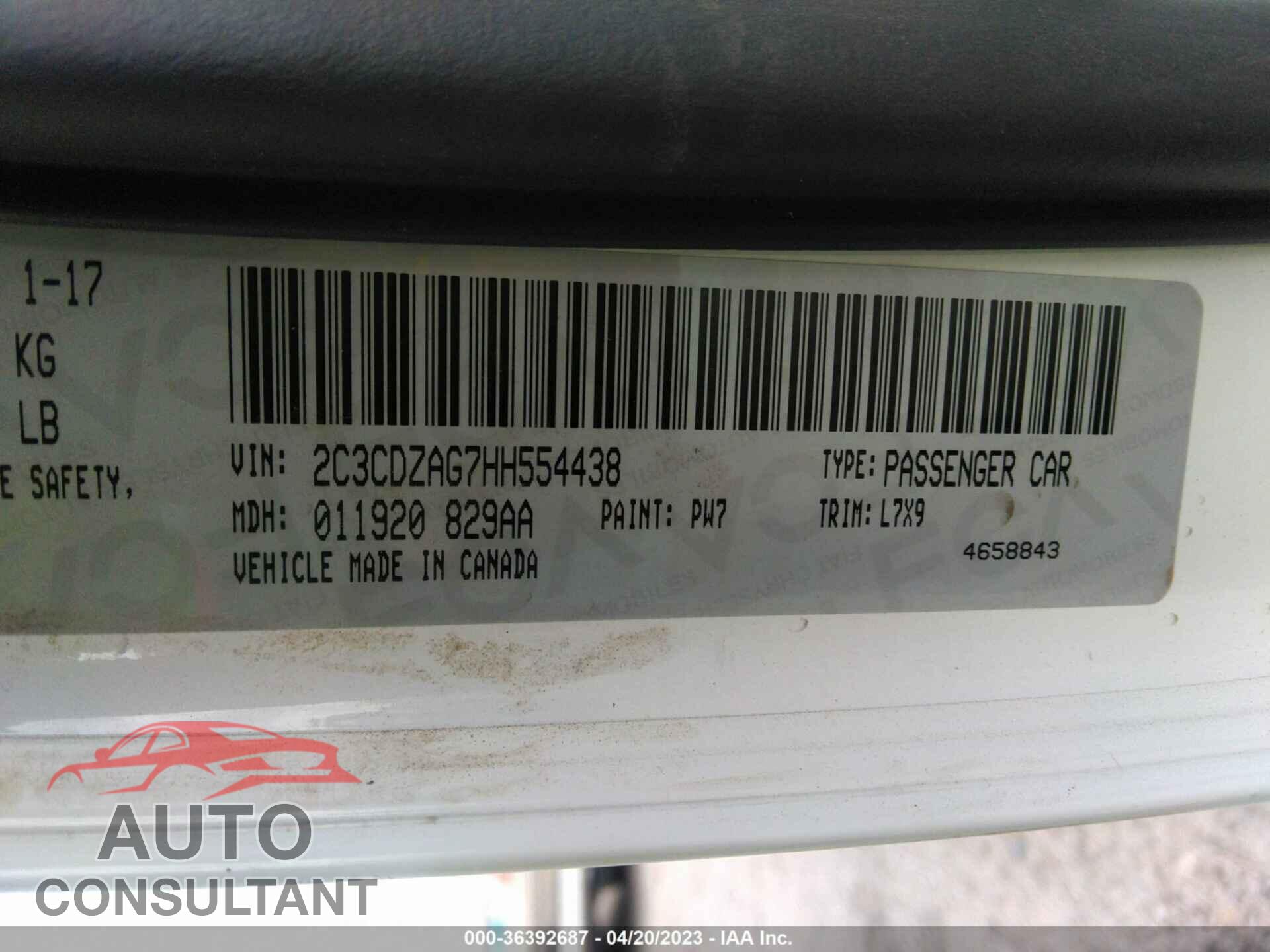 DODGE CHALLENGER 2017 - 2C3CDZAG7HH554438