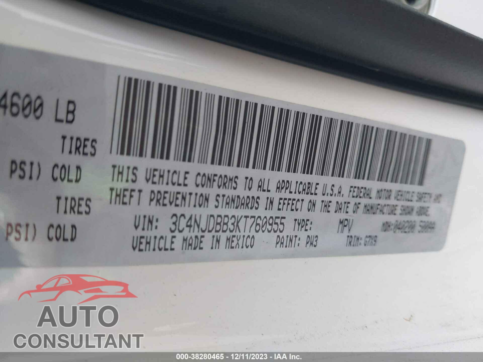 JEEP COMPASS 2019 - 3C4NJDBB3KT760955