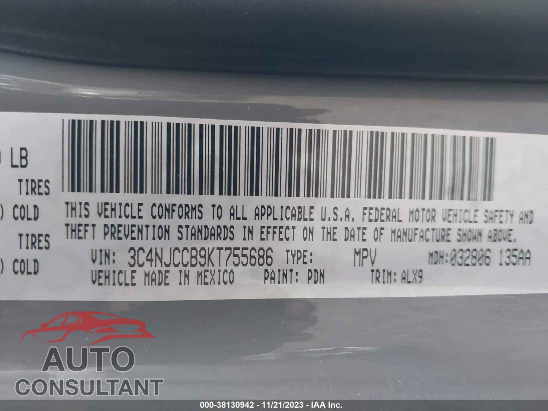 JEEP COMPASS 2019 - 3C4NJCCB9KT755686