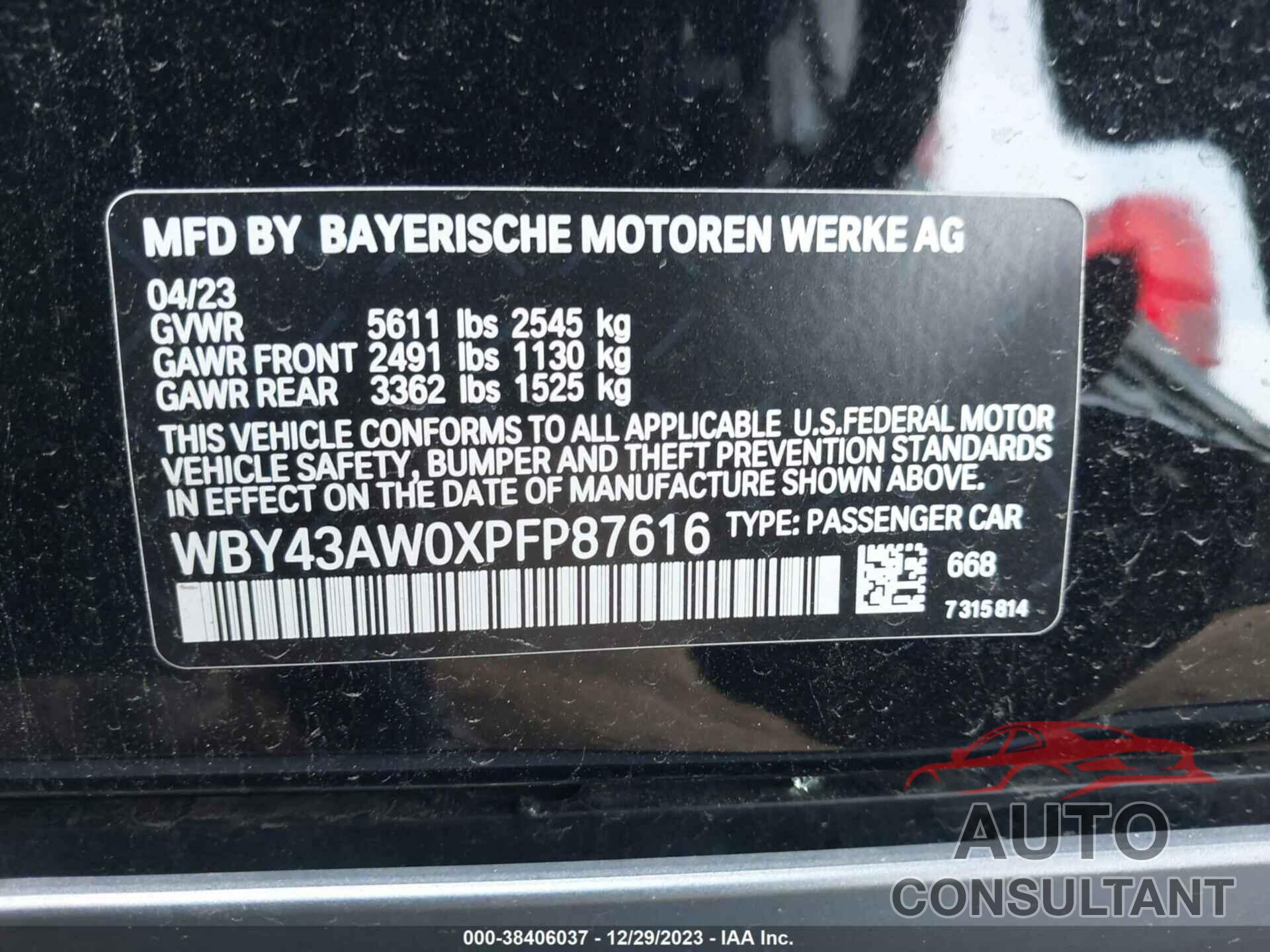 BMW I4 2023 - WBY43AW0XPFP87616