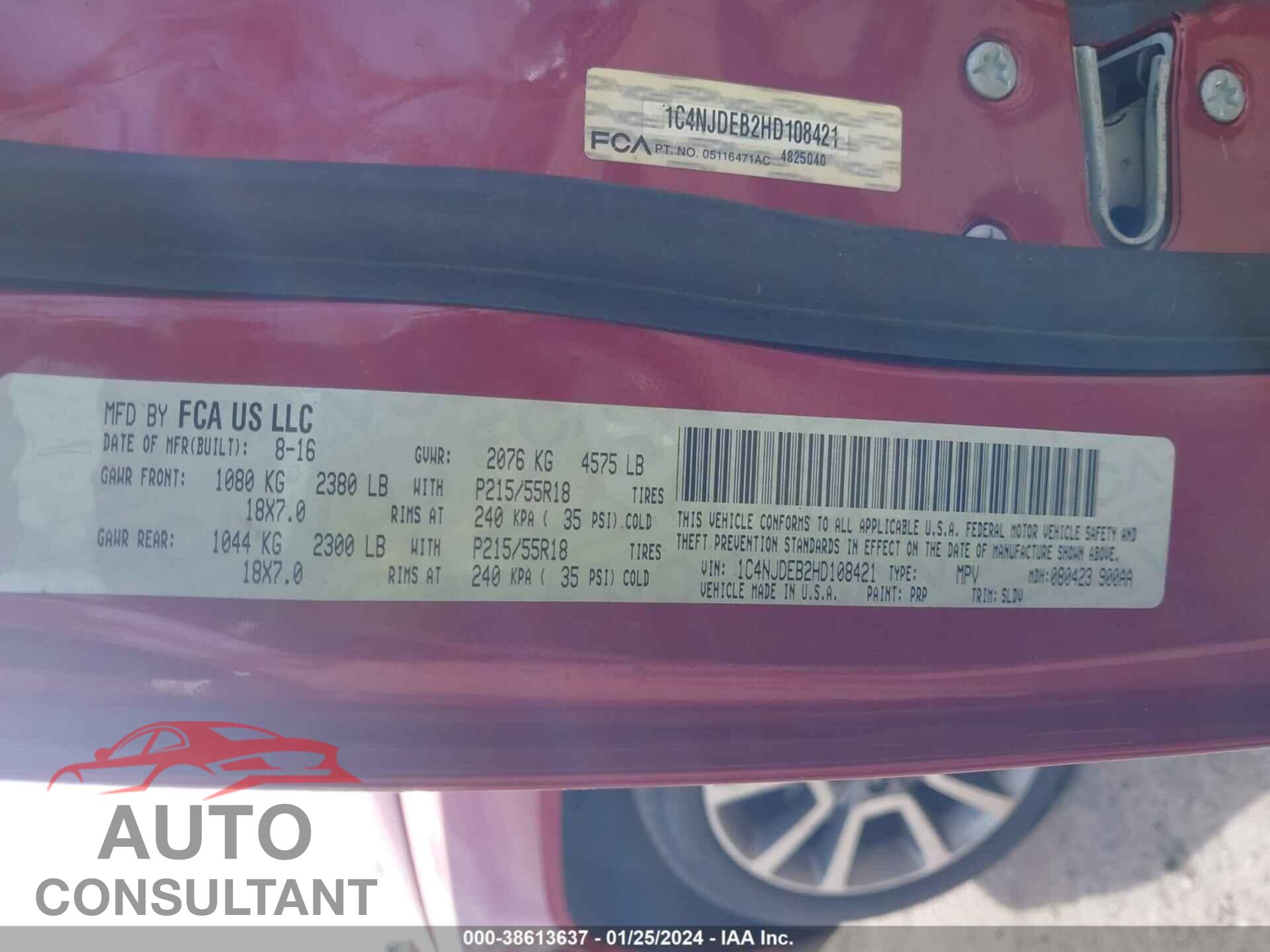 JEEP COMPASS 2017 - 1C4NJDEB2HD108421