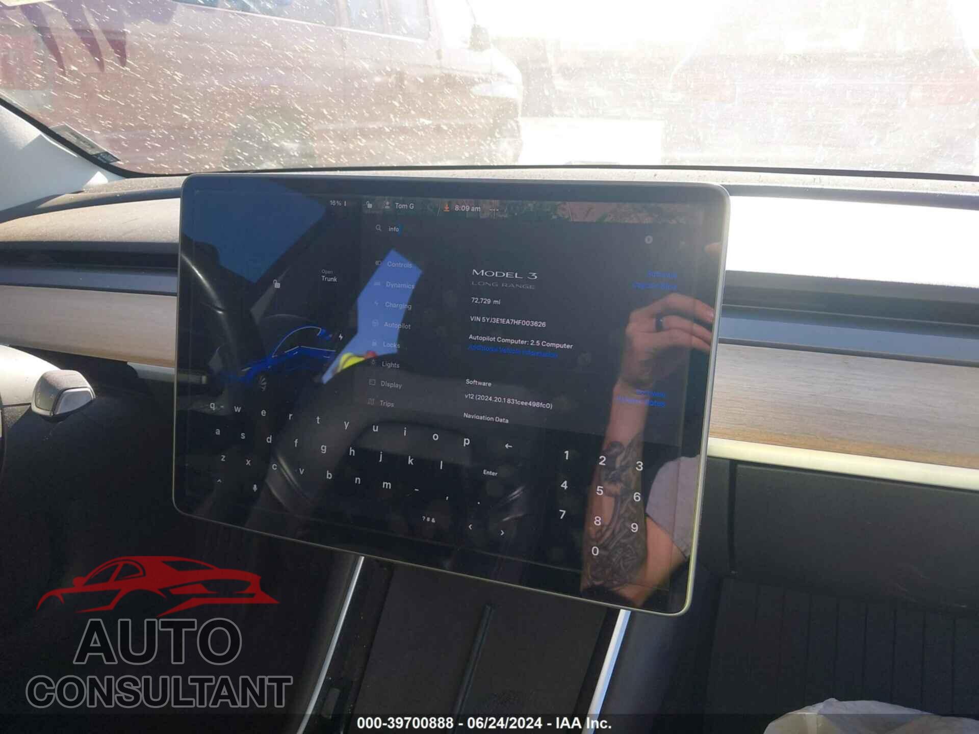 TESLA MODEL 3 2017 - 5YJ3E1EA7HF003626