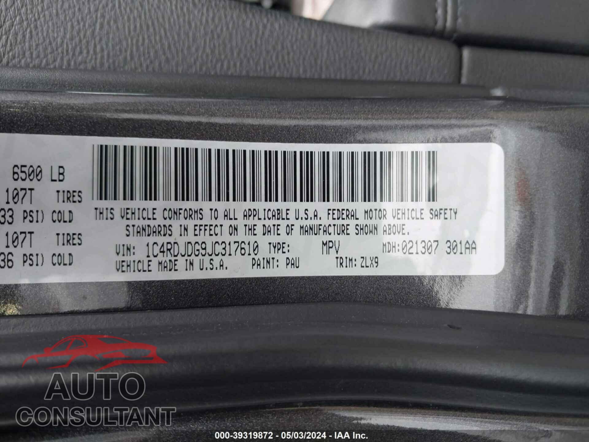 DODGE DURANGO 2018 - 1C4RDJDG9JC317610