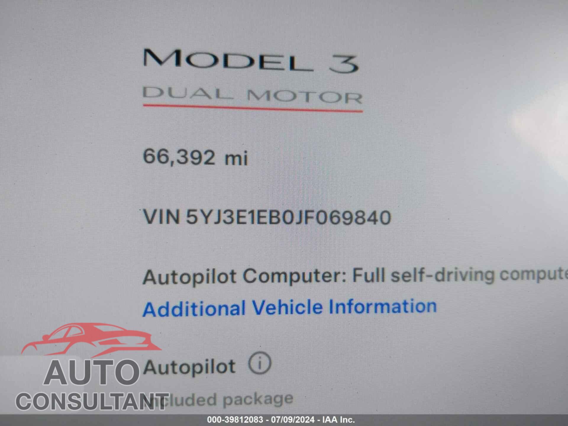 TESLA MODEL 3 2018 - 5YJ3E1EB0JF069840