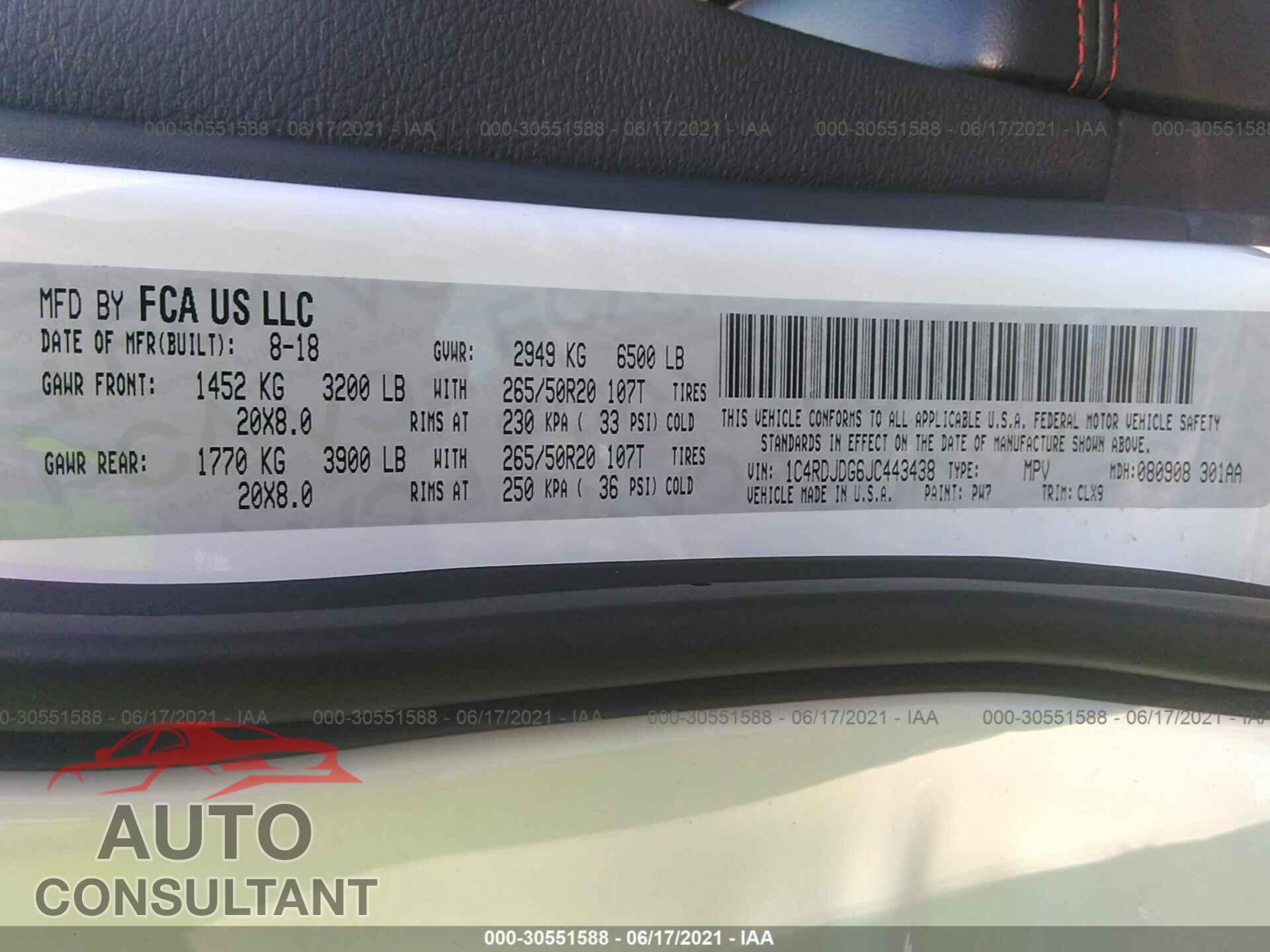 DODGE DURANGO 2018 - 1C4RDJDG6JC443438